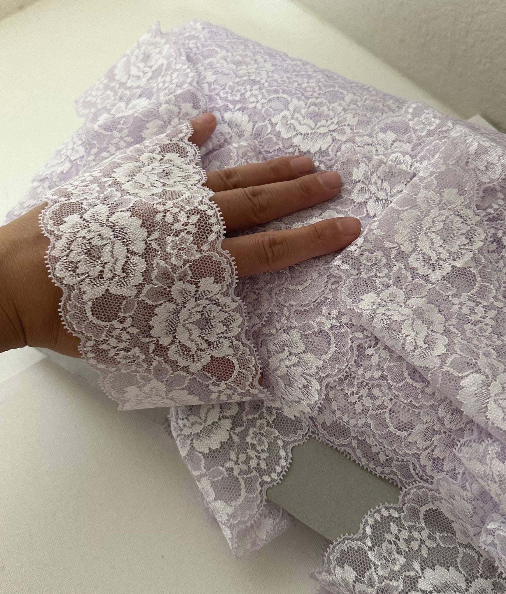3" Pale Lavender Stretch Lace Trim Soft Scalloped Edge Light Purple Floral Galloon Ribbon for Lingerie Underwear Crafts Sewing