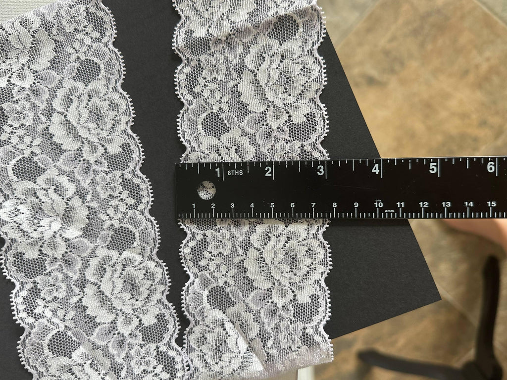 3" Pale Lavender Stretch Lace Trim Soft Scalloped Edge Light Purple Floral Galloon Ribbon for Lingerie Underwear Crafts Sewing