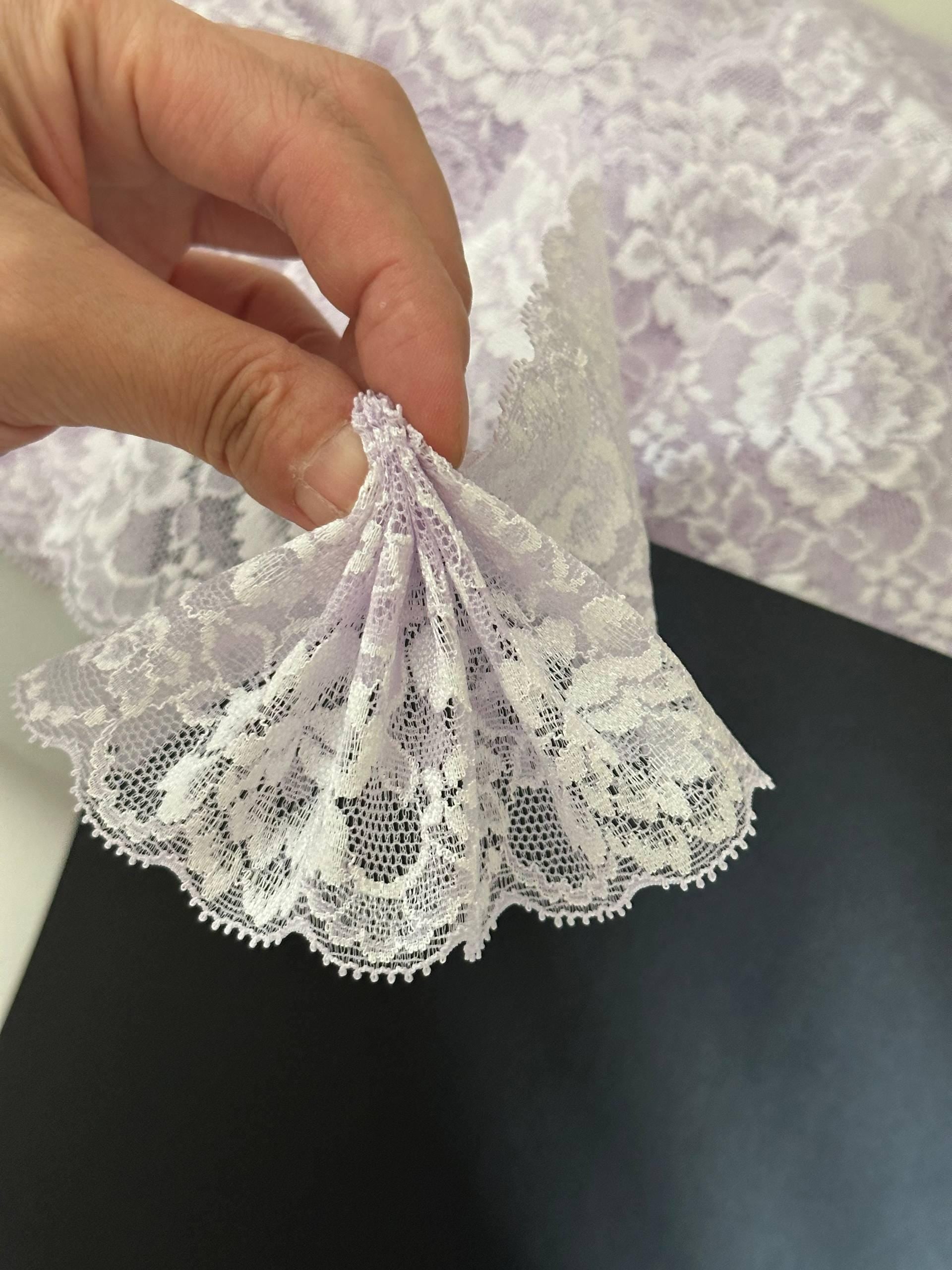 3" Pale Lavender Stretch Lace Trim Soft Scalloped Edge Light Purple Floral Galloon Ribbon for Lingerie Underwear Crafts Sewing