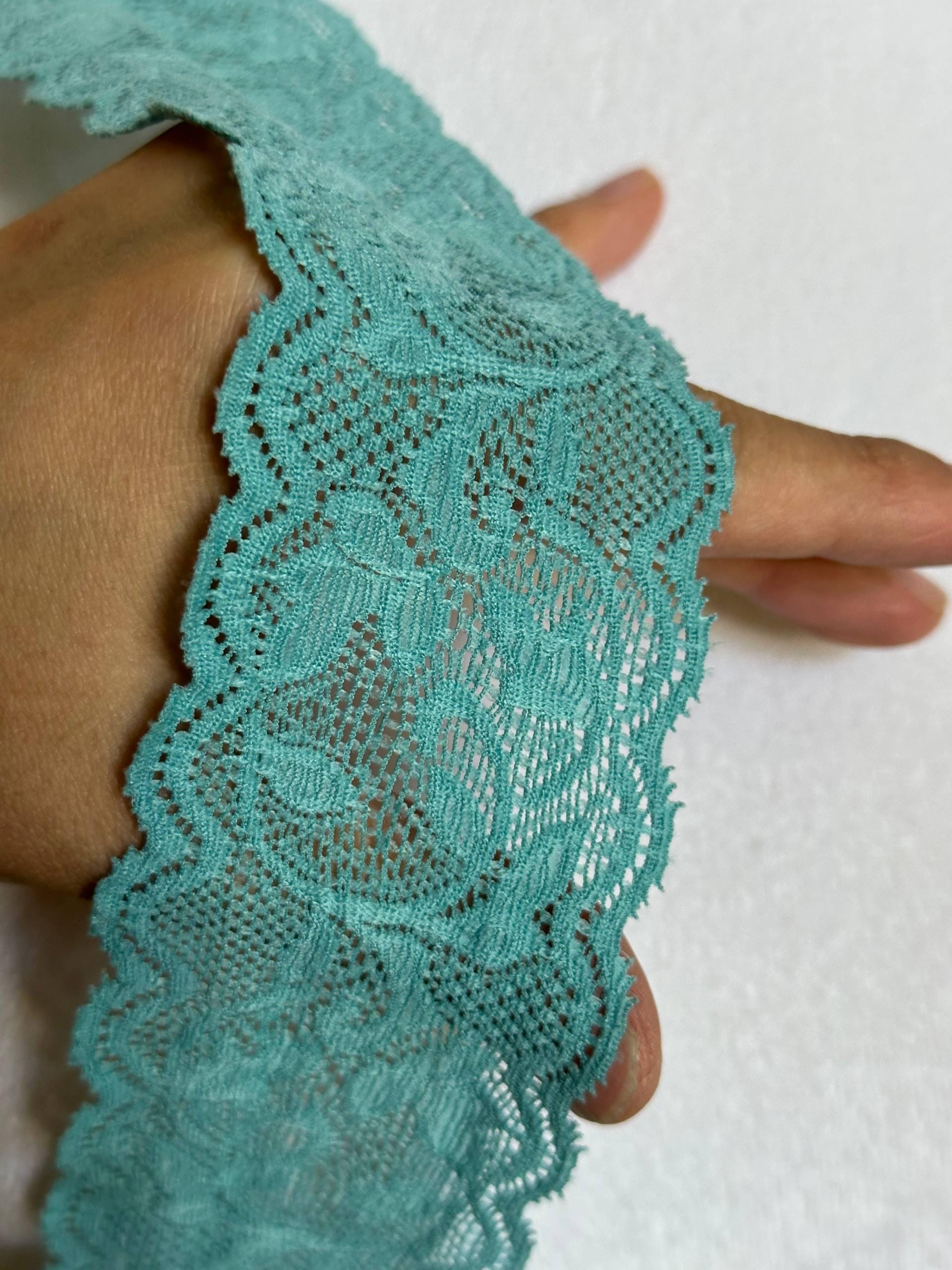 2" Sage Green Stretch Lace Trim Muted Floral Elastic Galloon Scalloped Edge Ribbon for Lingerie Underwear Doll Clothing Sewing
