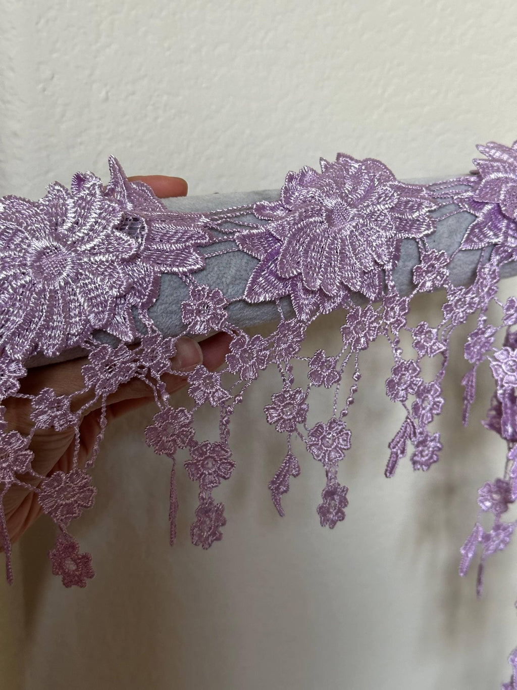 5.5" Lavender 3D Guipure Lace Trim, Lilac Water Soluble Floral Venetian Lace, Heavy Embroidered Flower Fringe for Lolita Dress, Crafts