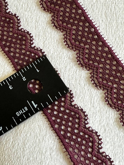 0.75" Burgundy Stretch Elastic Lace Trim Dainty Scalloped Edge Wine Ribbon for Lingerie Underwear Headbands Crafts Sewing