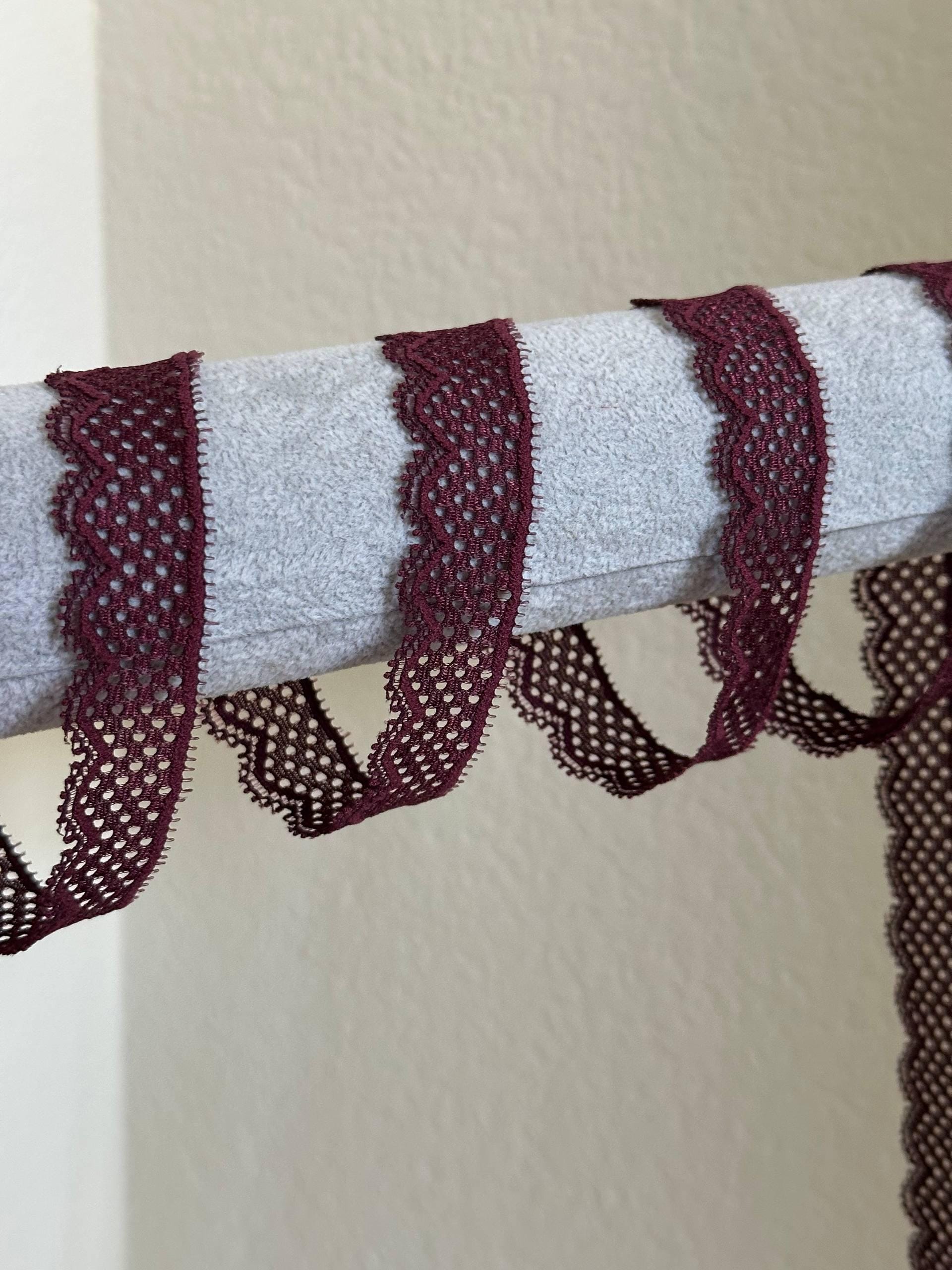 0.75" Burgundy Stretch Elastic Lace Trim Dainty Scalloped Edge Wine Ribbon for Lingerie Underwear Headbands Crafts Sewing