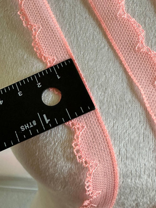 0.6" Peach Pink Stretch Elastic Mesh Lace Trim Dainty Scalloped Edge Tulle Ribbon for Lingerie Underwear Headbands Crafts Sewing