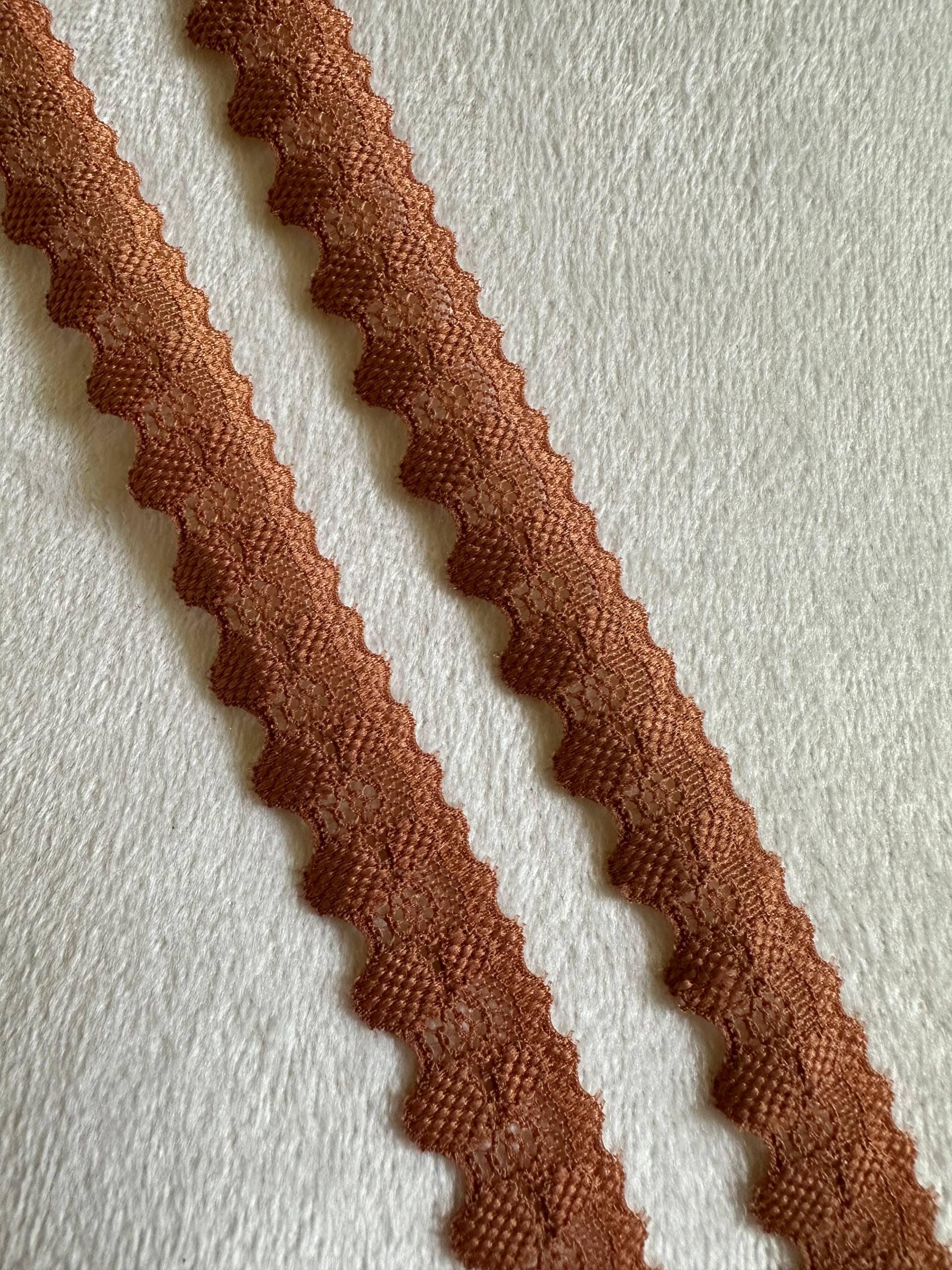 0.7" Terracotta Brown Stretch Elastic Lace Trim Dainty Scalloped Edge Mini Floral Ribbons for Lingerie Headbands Crafts Sewing