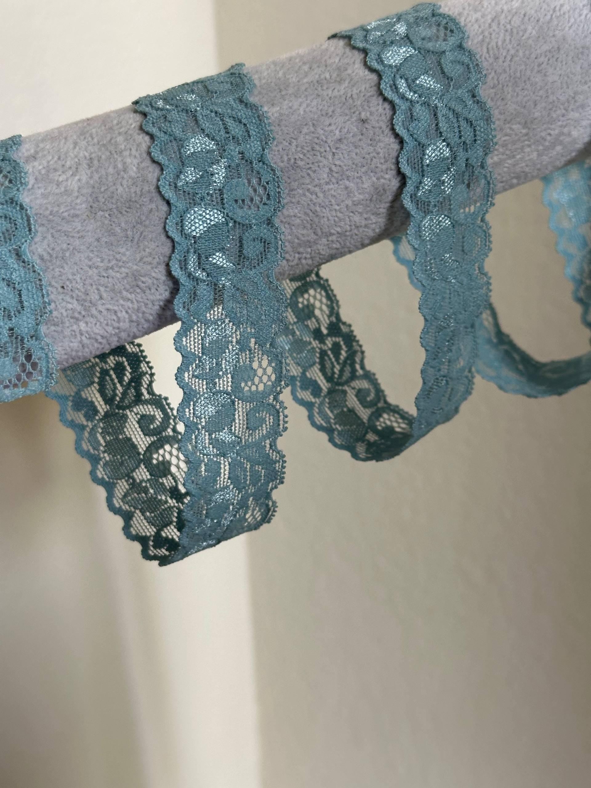 1" Sage Green Stretch Elastic Lace Trim Dainty Scalloped Edge Floral Ribbon for Lingerie Underwear Headbands Crafts Sewing