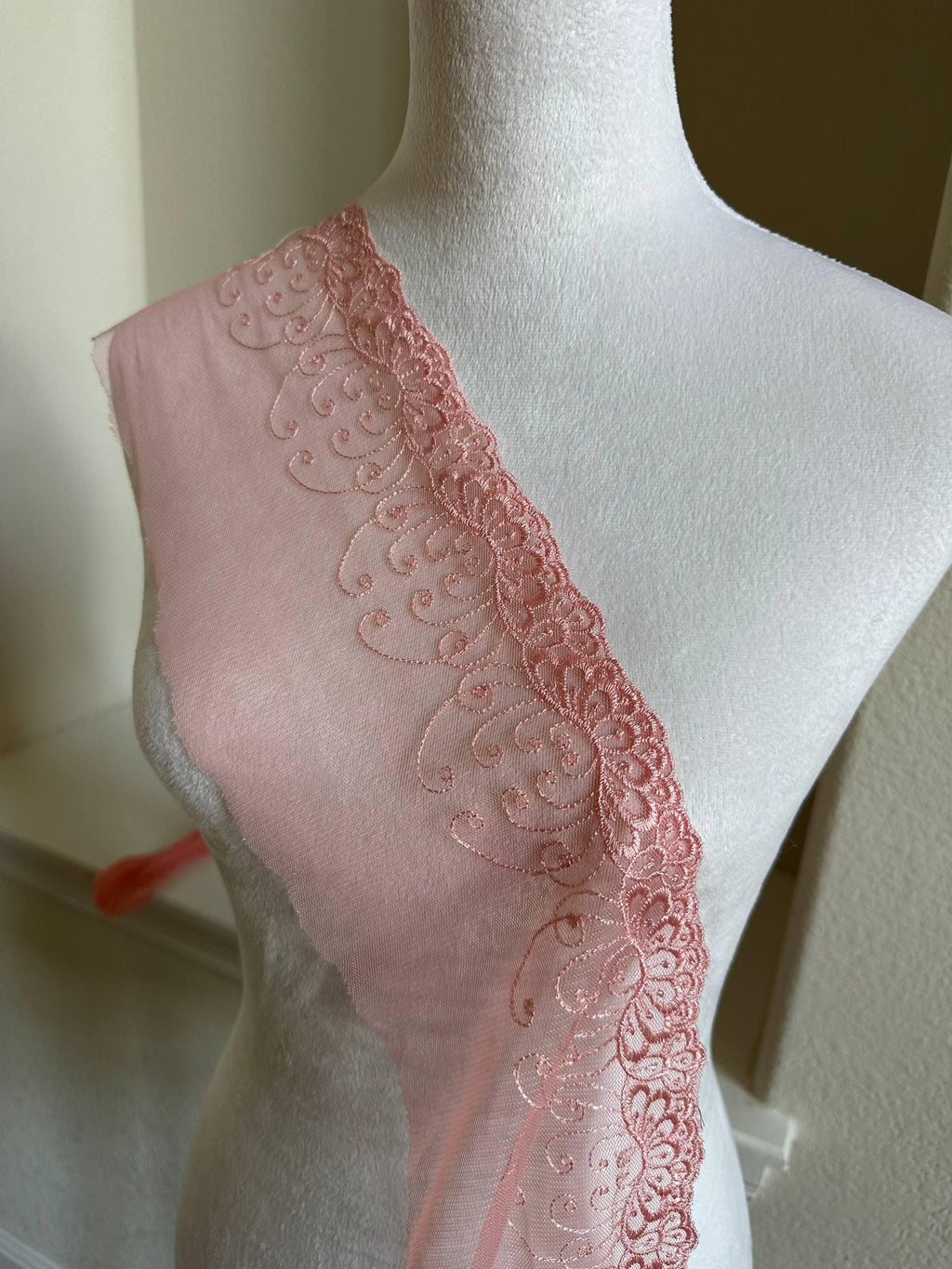 5" Pink Embroidered Mesh Lace Trim Elegant Scalloped Edge Vine Floral Tulle Ribbon for Lingerie Bridal Gowns Veil Crafts Sewing