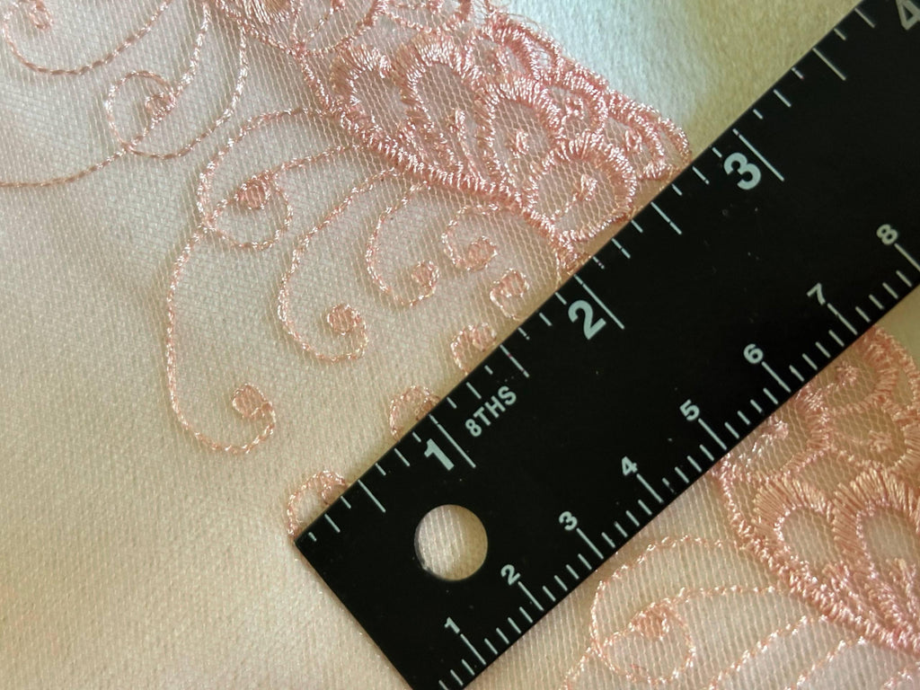 5" Pink Embroidered Mesh Lace Trim Elegant Scalloped Edge Vine Floral Tulle Ribbon for Lingerie Bridal Gowns Veil Crafts Sewing