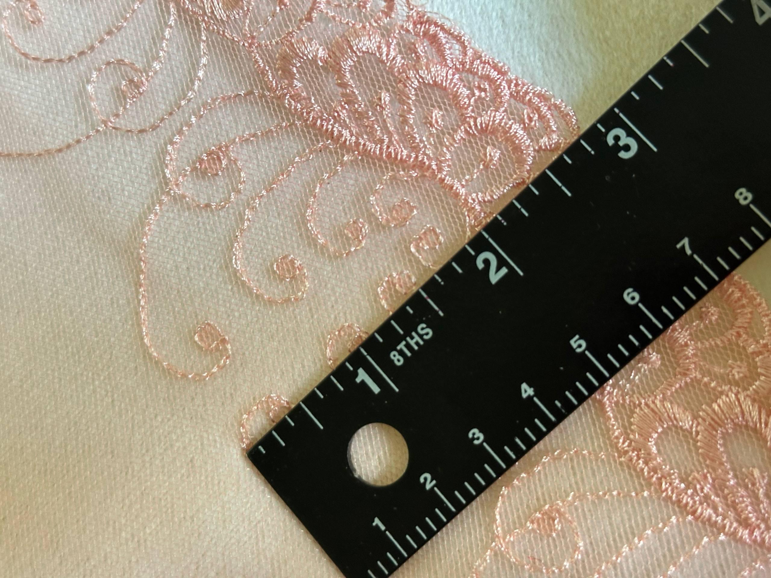 5" Pink Embroidered Mesh Lace Trim Elegant Scalloped Edge Vine Floral Tulle Ribbon for Lingerie Bridal Gowns Veil Crafts Sewing