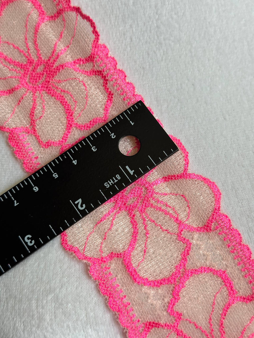 Neon Pink Floral Lace Trim 2.25 Inch Wide Slightly Stretch Elastic Ribbon by the Yard for Lingerie Doll Making Sewing Crafting Supplies