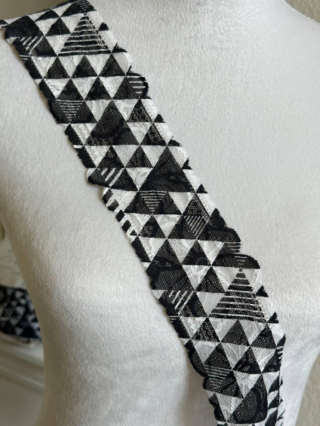 2.25" Black White Geometric Lace Trim Floral Mesh Ribbon by the Yard for Lingerie Underwear Doll Clothes Goth Punk Sewing Crafting DIY
