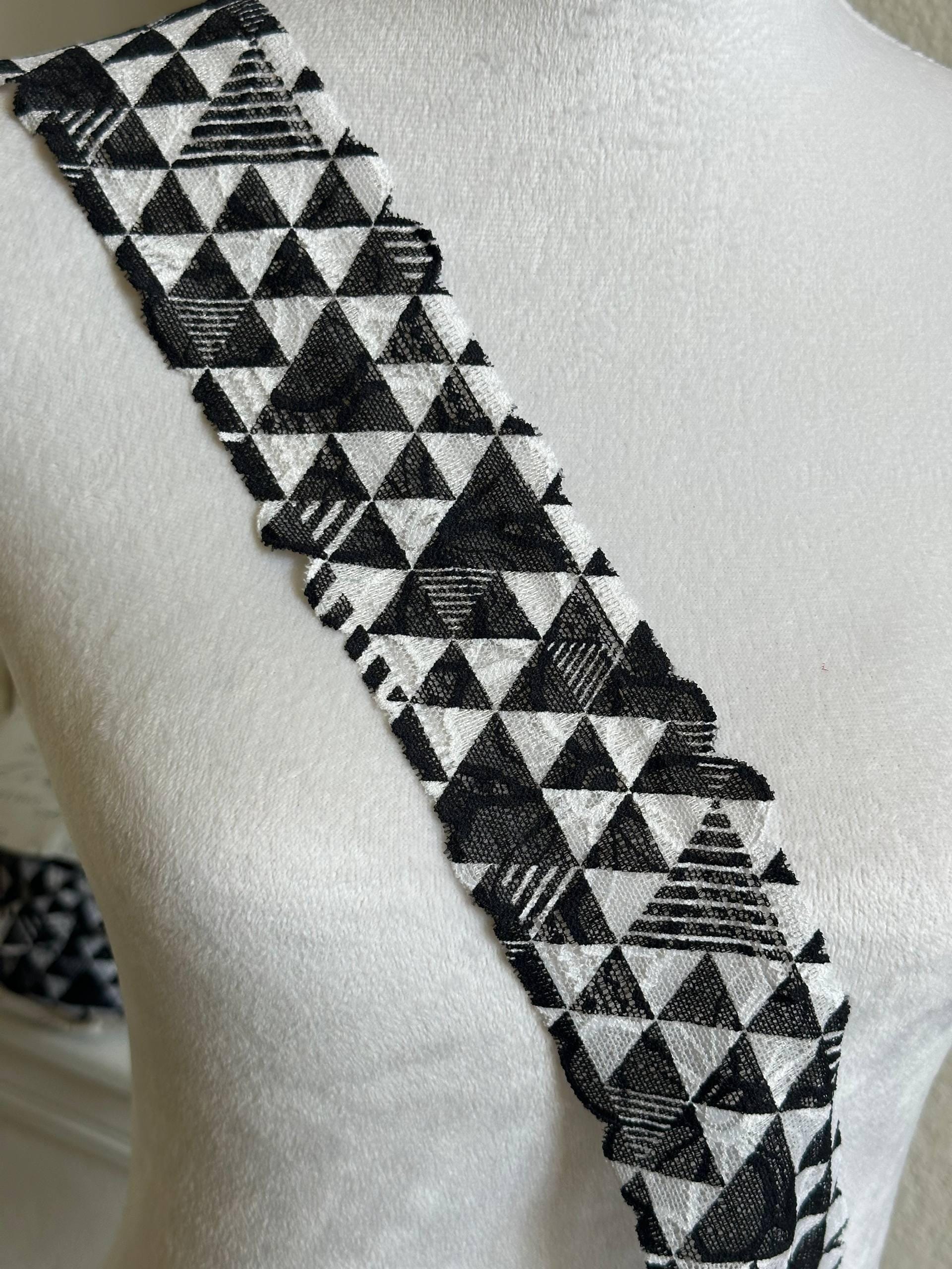 2.25" Black White Geometric Lace Trim Floral Mesh Ribbon by the Yard for Lingerie Underwear Doll Clothes Goth Punk Sewing Crafting DIY