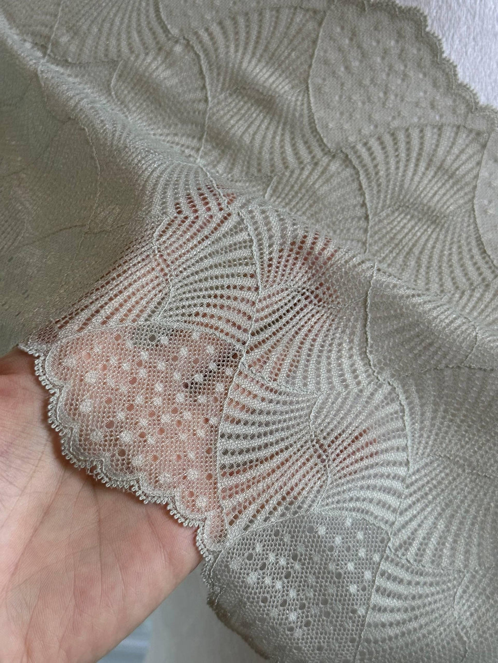 8.1" Sage Green Stretch Lace Trim Wide Fan Scalloped Shell Elastic Galloon Lace for Lingerie Underwear Garment Sewing Crafts by the Yard
