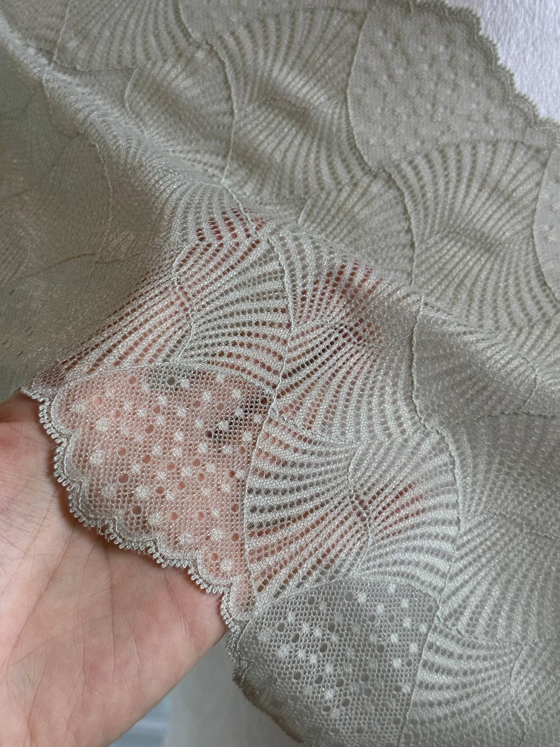 8.1" Sage Green Stretch Lace Trim Wide Fan Scalloped Shell Elastic Galloon Lace for Lingerie Underwear Garment Sewing Crafts by the Yard