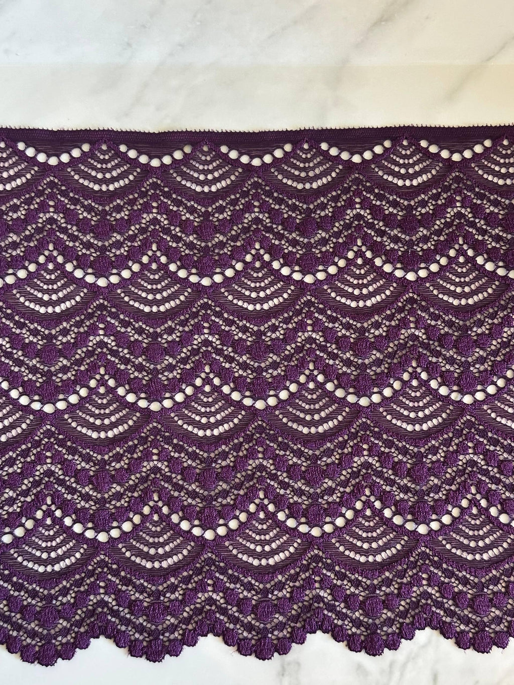 9" Plum Purple Stretch Lace Trim Wide Chevron Wave Elastic Lace for Lingerie Underwear Garment Sewing Crafts Bridal Veils by the Yard