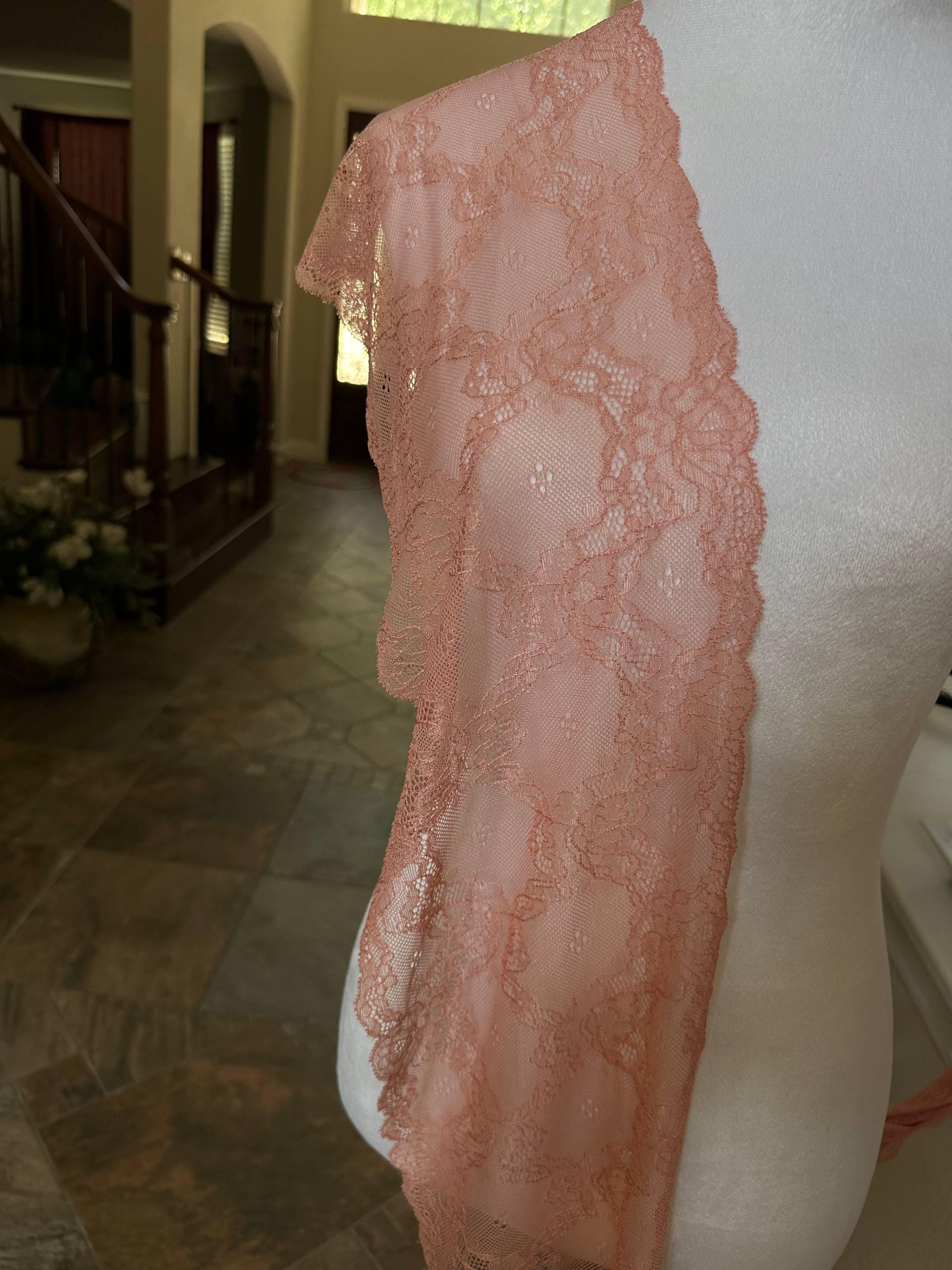 7.85" Coral Pink Stretch Lace Trim Wide Floral Elastic Galloon Scalloped Edge Lace for Lingerie Underwear Garment Sewing Crafts by the Yard