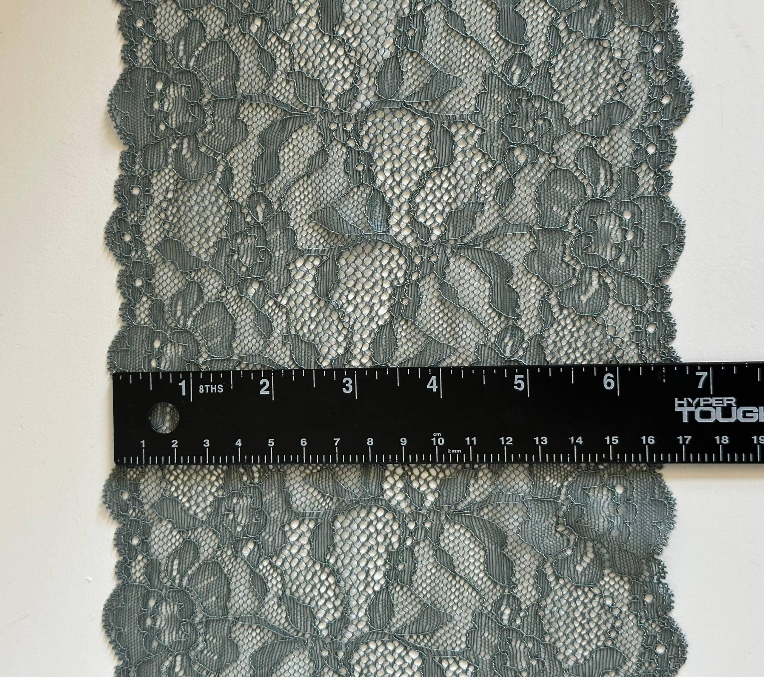 7" Sage Gray Stretch Lace Trim Wide Feather Wave Elastic Galloon Scalloped Edge Lace for Lingerie Underwear Garment Sewing Craft by the Yard