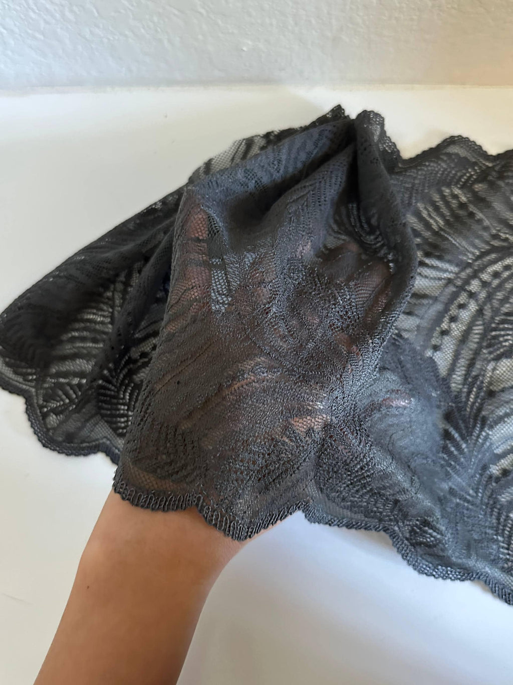 7" Sage Gray Stretch Lace Trim Wide Feather Wave Elastic Galloon Scalloped Edge Lace for Lingerie Underwear Garment Sewing Craft by the Yard