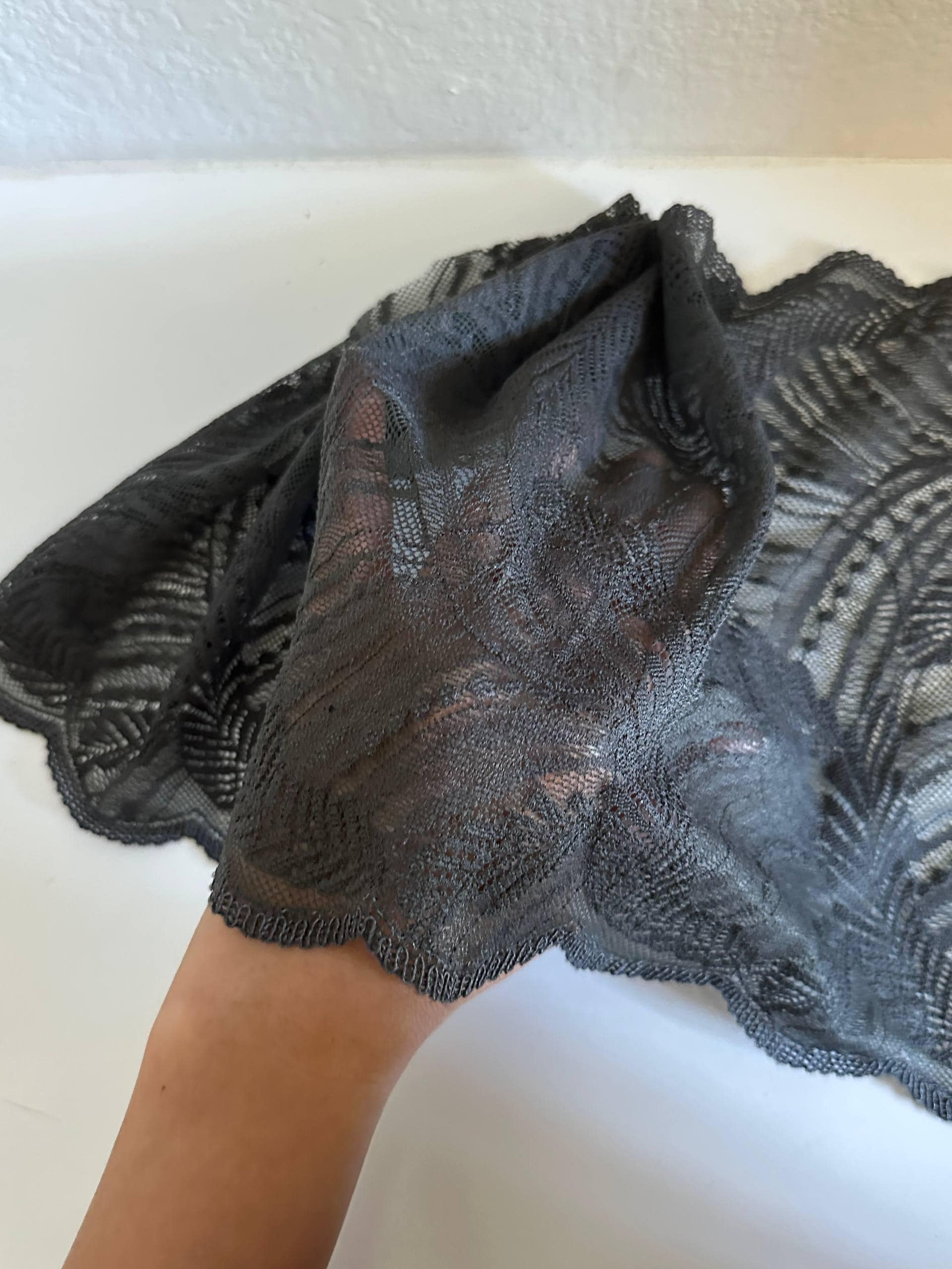 7" Sage Gray Stretch Lace Trim Wide Feather Wave Elastic Galloon Scalloped Edge Lace for Lingerie Underwear Garment Sewing Craft by the Yard