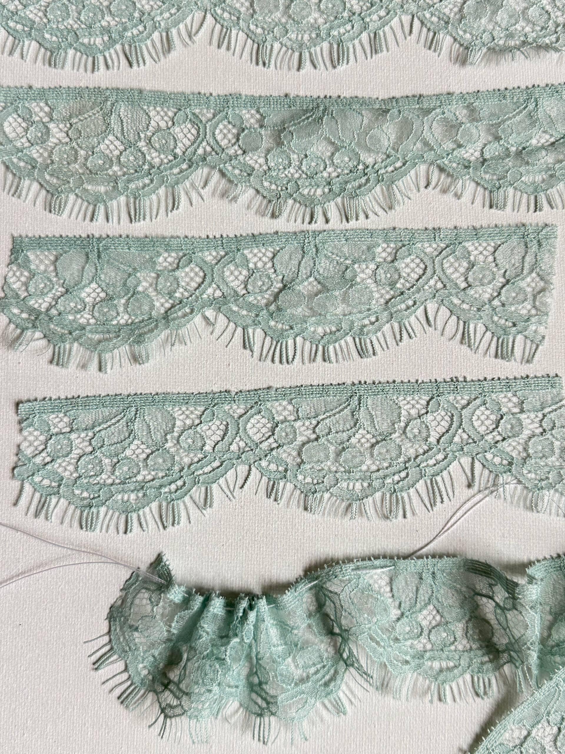 1.5 Inch Sage Green Eyelash Lace Trim, Slight Stretch Floral Scalloped Lace Ribbon by the Yard, Mint Green Shabby Chic Trim for Lolita Doll