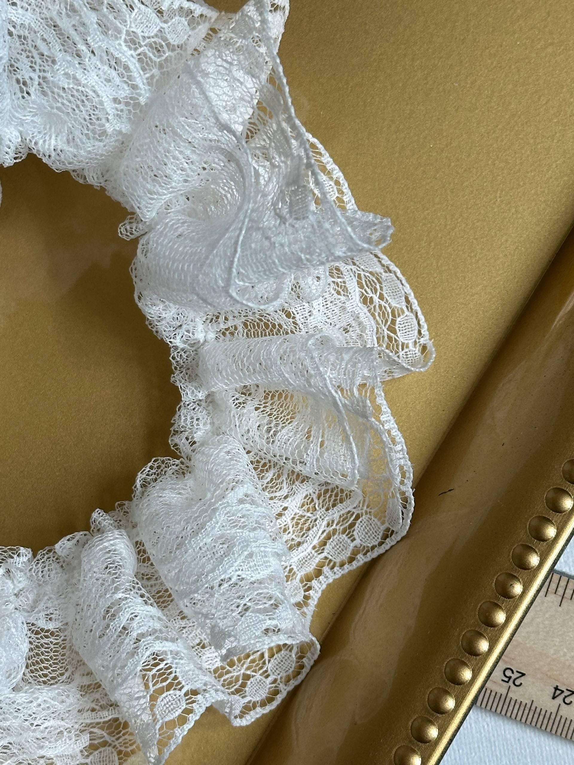 1.8 Inch Hand Gathered Double Layer Ruffle Lace Trim, Pleated Floral Mesh, Vintage Shabby Chic Trimming for Lolita Dress Doll Making