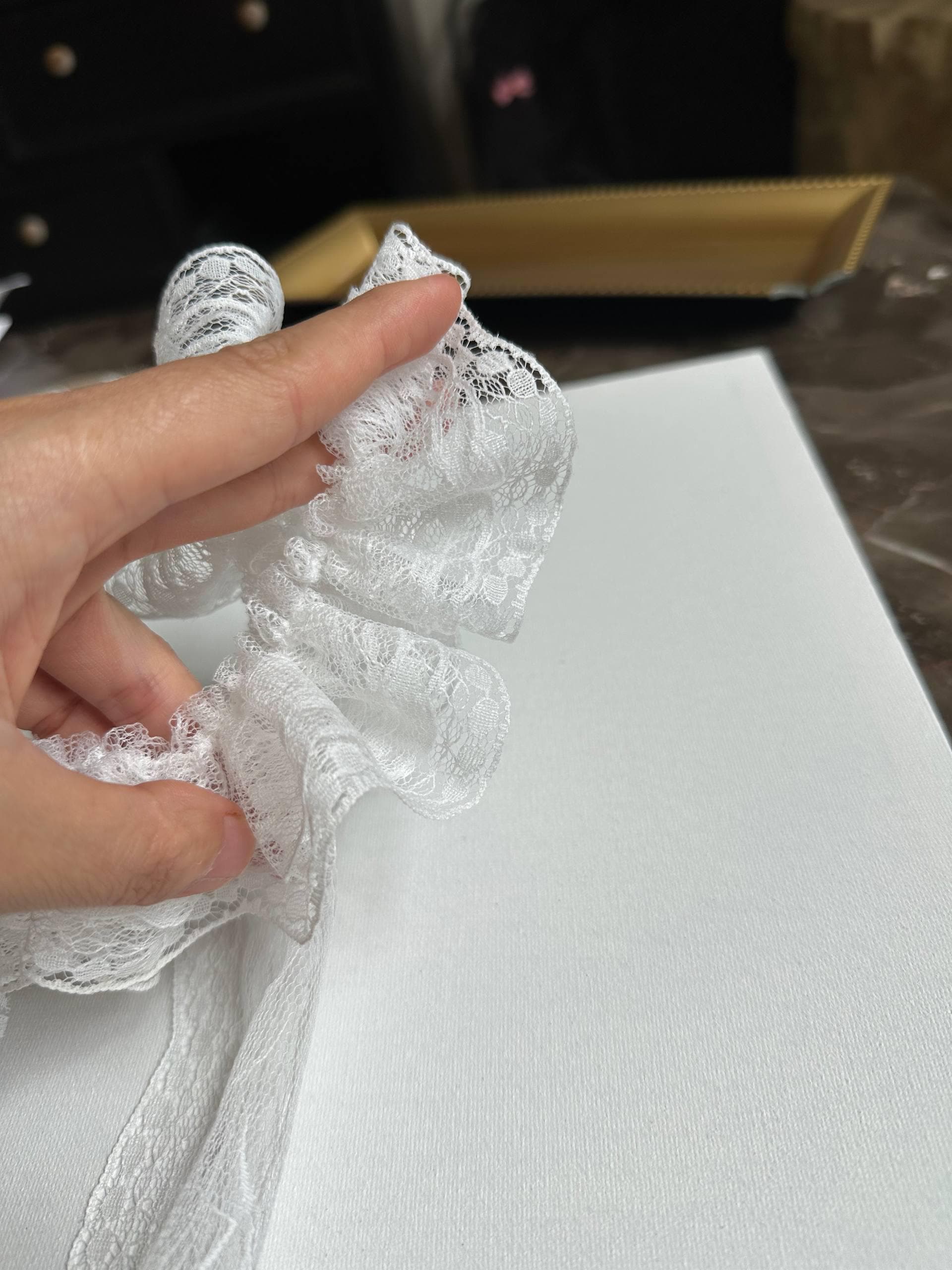 1.8 Inch Hand Gathered Double Layer Ruffle Lace Trim, Pleated Floral Mesh, Vintage Shabby Chic Trimming for Lolita Dress Doll Making