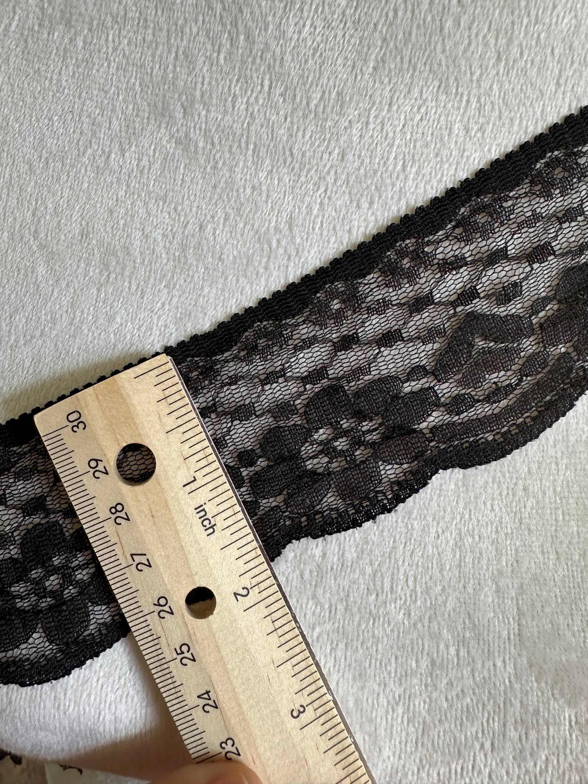 2.5" Soft Black Non Stretch Lace Trim Vintage Floral Scalloped Mesh Lace for Gothic Lolita, Coquette Bows, Rigid Dress Trim by Yard