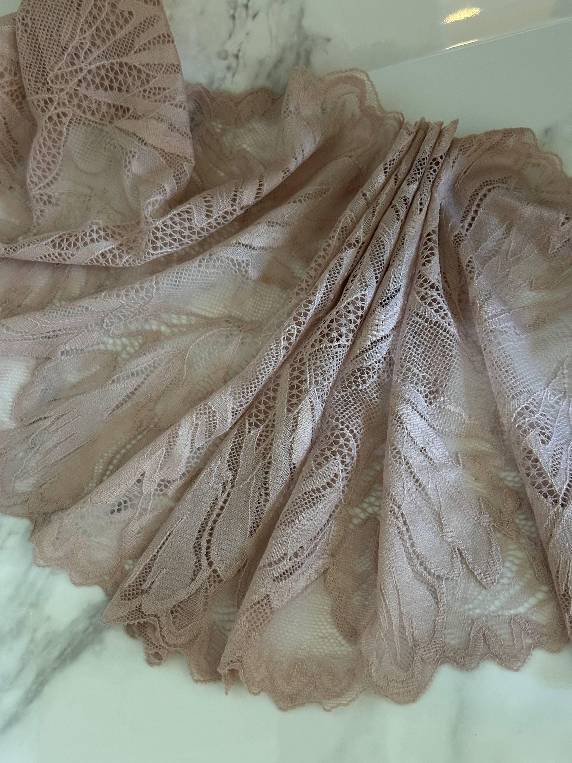 8.65" Dusty Pink Stretch Lace Trim Wide Nude Blush Floral Elastic Galloon Scalloped Edge Lace for Lingerie Garment Sewing Crafts