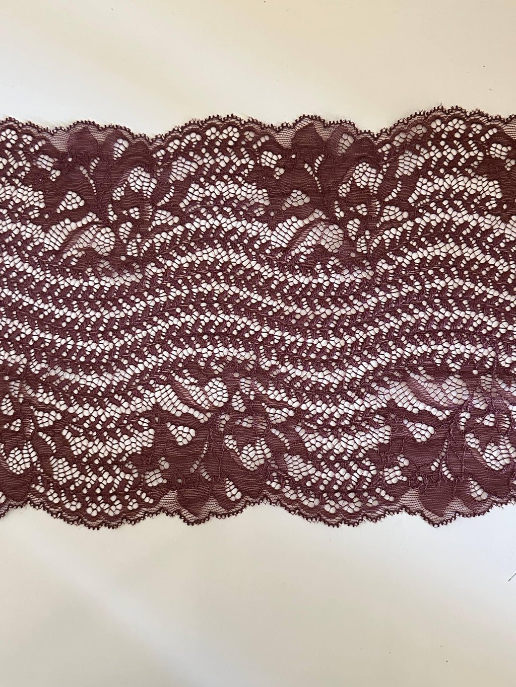 8.5" Cocoa Rose Stretch Lace Trim Wide Dusty Mauve Floral Elastic Galloon Scalloped Edge Lace for Lingerie Underwear Garment Sewing