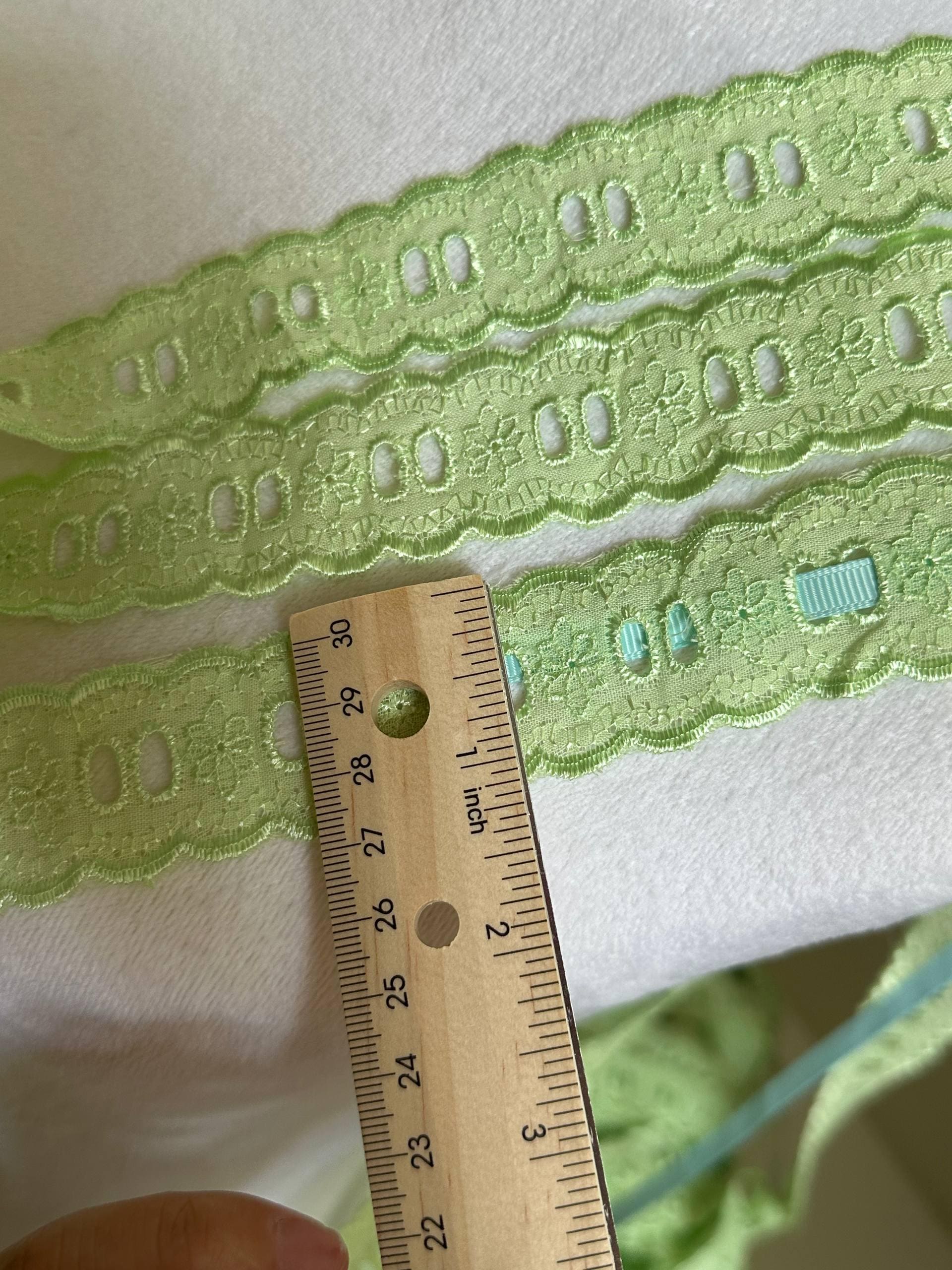 1.25" Beading Lace Trim, Light Green Cotton Eyelet for Ribbon Insert, Cottagecore Sewing Craft