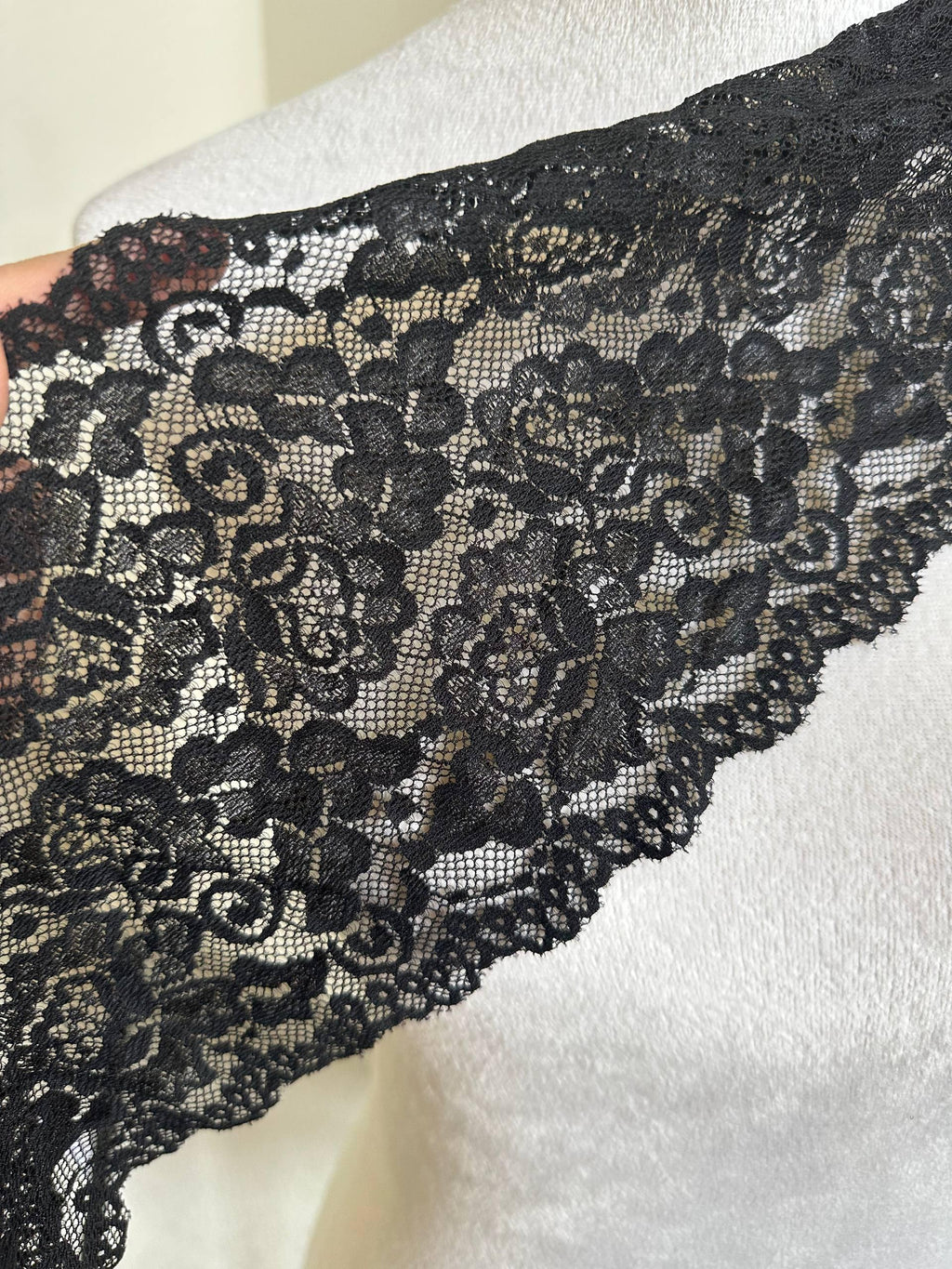 6 Inches Wide Black Elastic Lace Ribbon, Soft Floral Stretch Lace Trim for Lingerie Sewing, Costume Paneling, Bows, Crafts by the Yard
