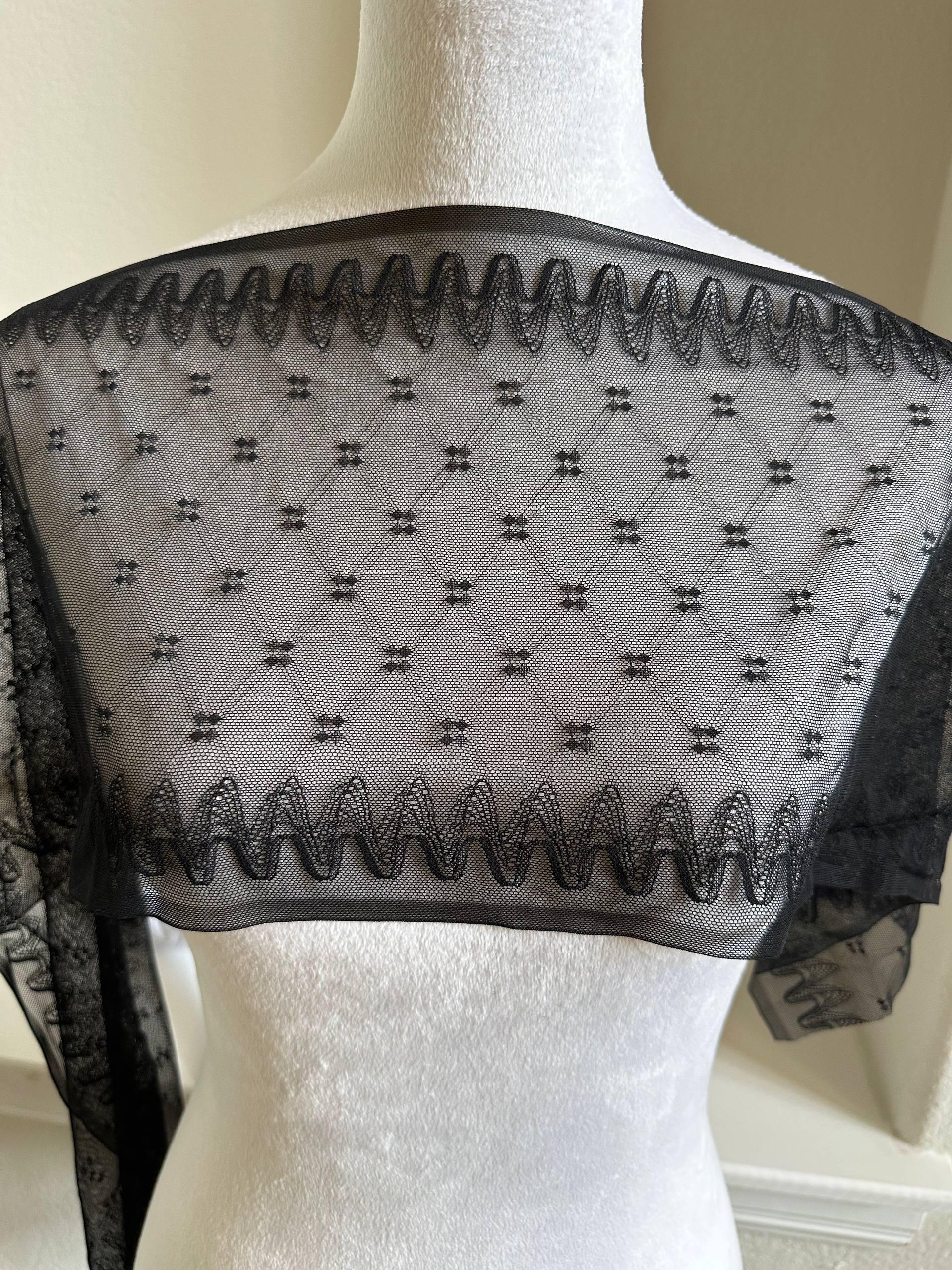 Black Geometric Point d'Esprit Mesh Lace Trim by the Yard, Wide Straight Edge Sheer Tulle Ribbon for Veil Bridal Lingerie, 8"