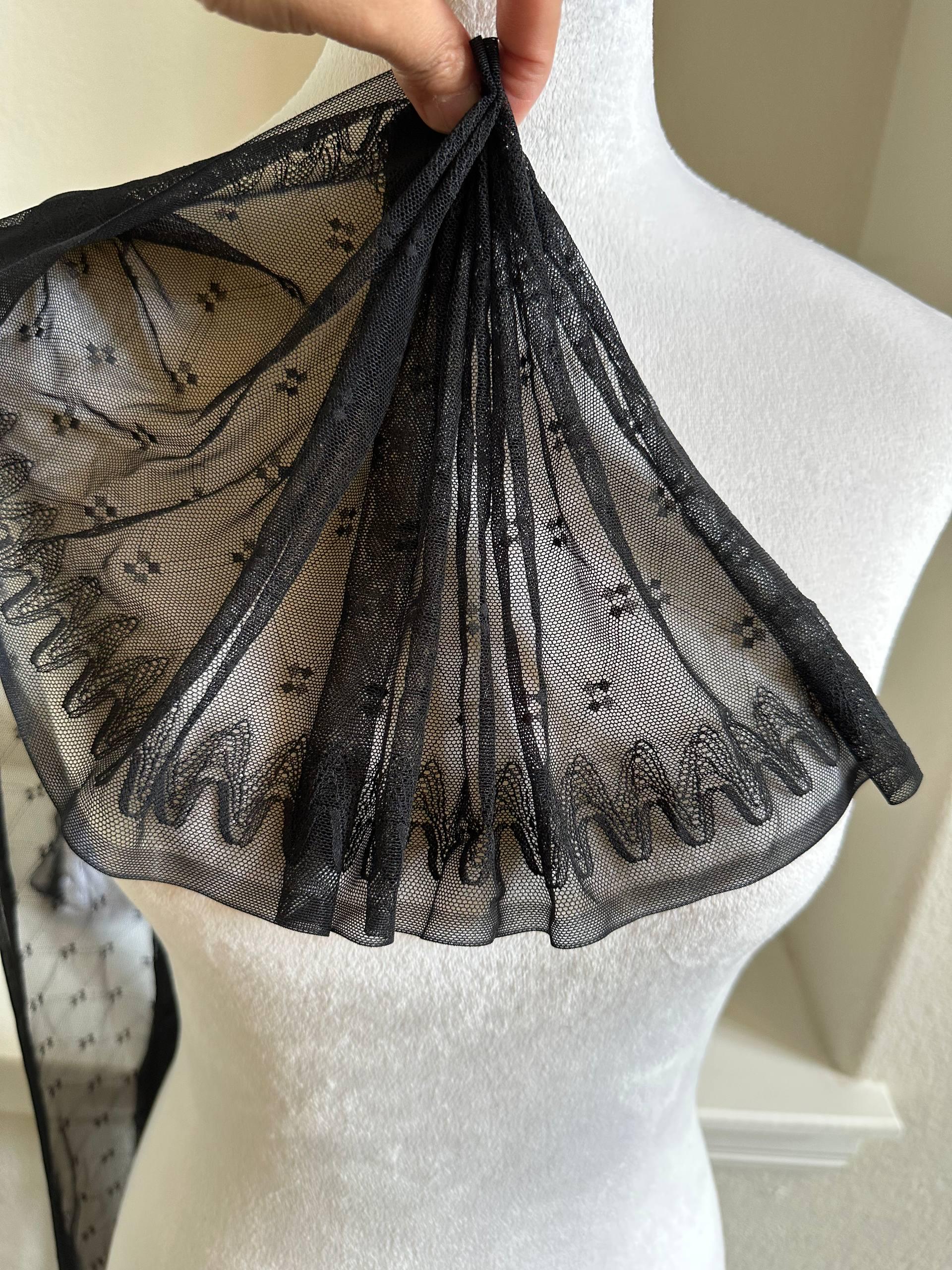 Black Geometric Point d'Esprit Mesh Lace Trim by the Yard, Wide Straight Edge Sheer Tulle Ribbon for Veil Bridal Lingerie, 8"