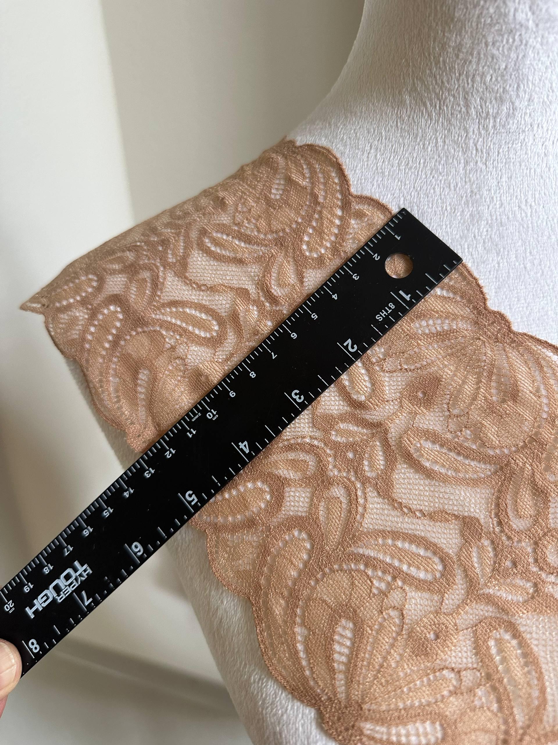5" Champagne Gold Stretch Lace Trim Wide Nude Elastic Galloon Scalloped Edge Floral Ribbon for Lingerie Underwear Garment Sewing