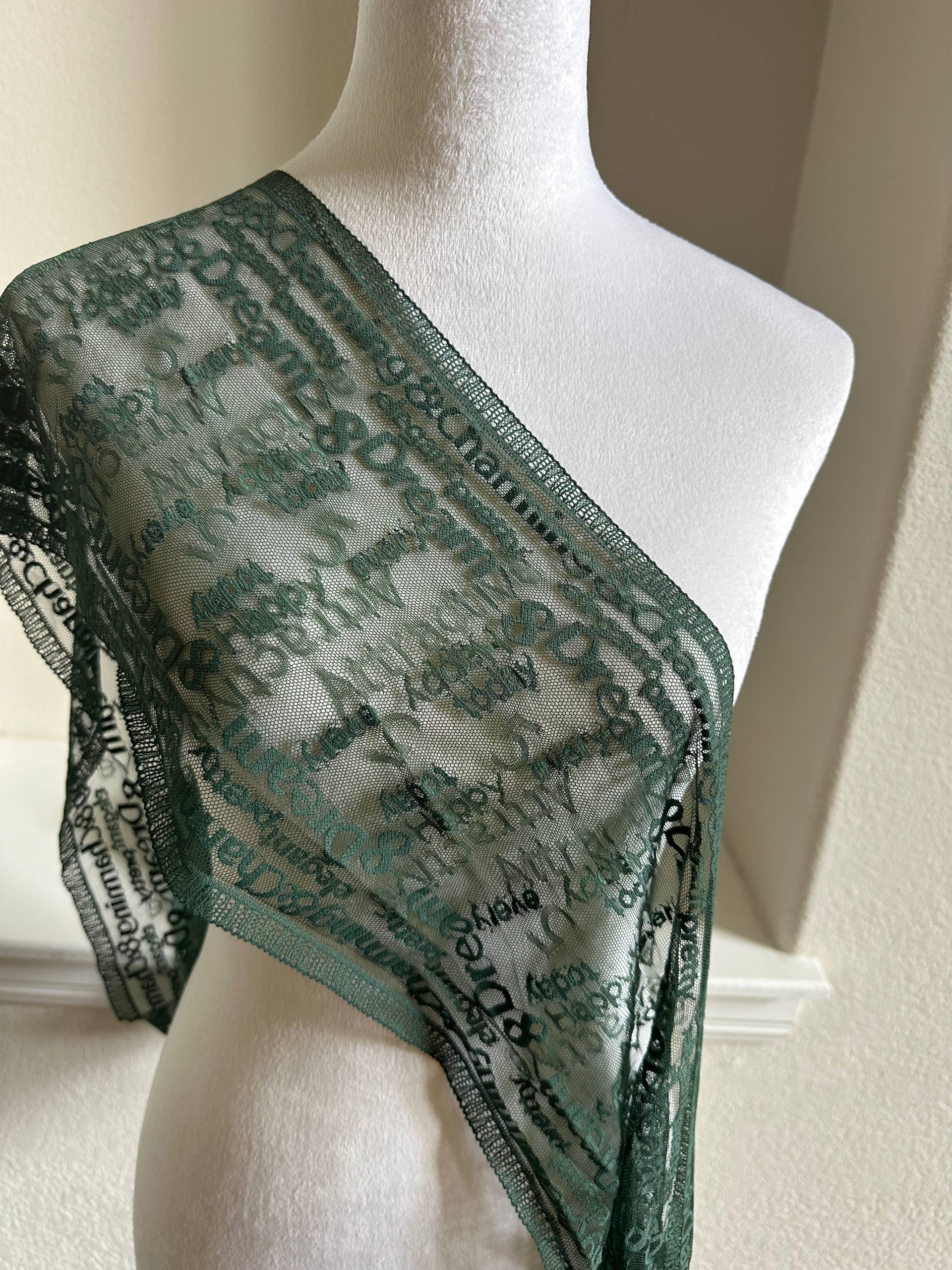 Two Tone Forest Green English Alphabet Letters Embroidered Mesh Lace Trim Single Scalloped Tulle Ribbon for Lingerie Gowns Crafts, 7.8"
