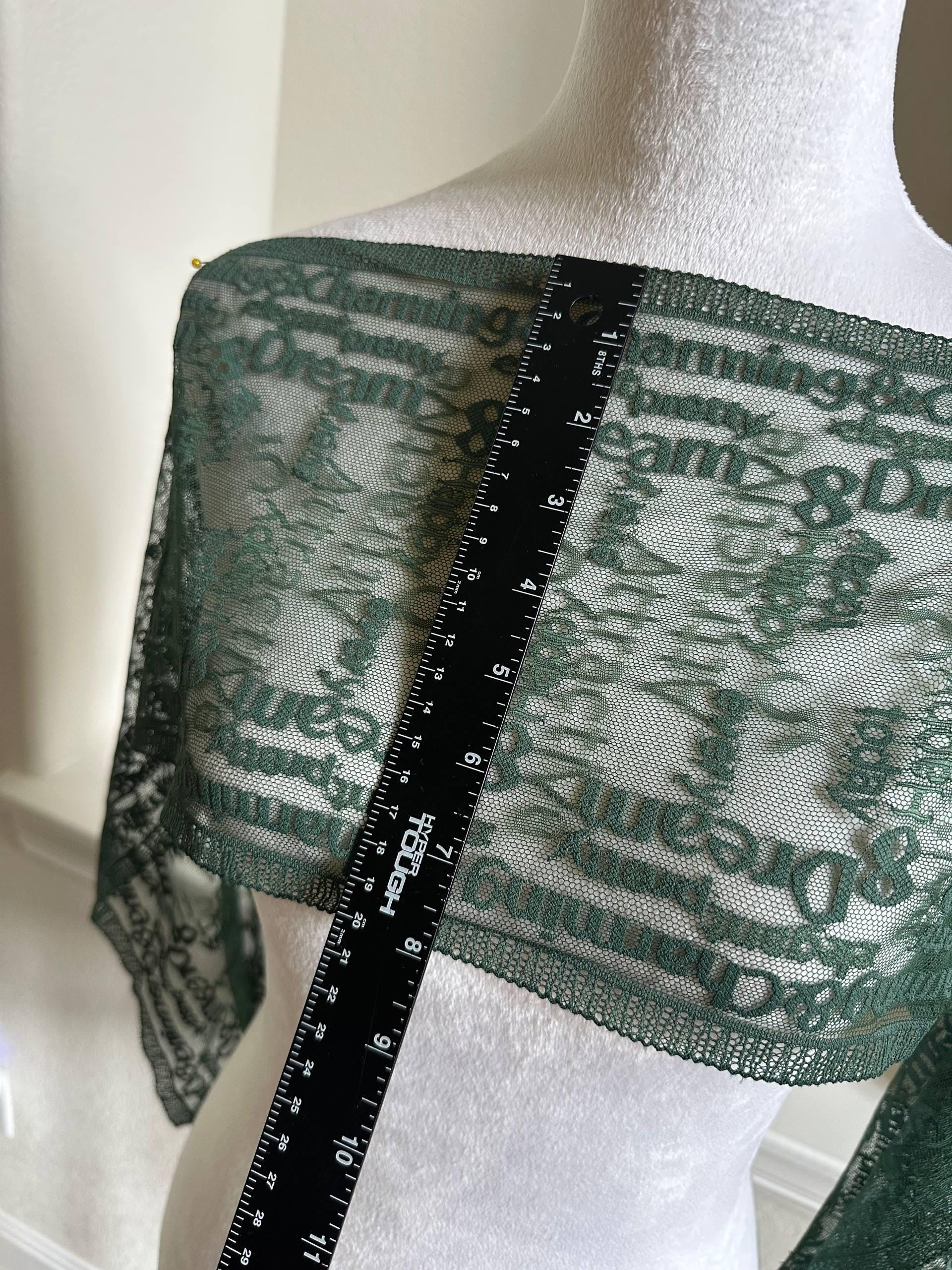 Two Tone Forest Green English Alphabet Letters Embroidered Mesh Lace Trim Single Scalloped Tulle Ribbon for Lingerie Gowns Crafts, 7.8"