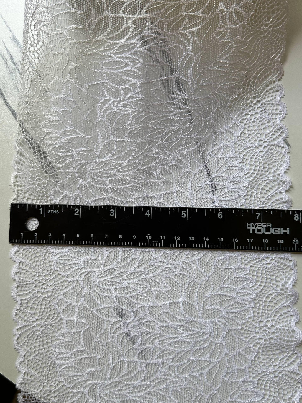 7.25" White Stretch Lace Trim Wide Bridal Floral Elastic Galloon Scalloped Edge Lace for Lingerie Underwear Wedding Garment Sewing