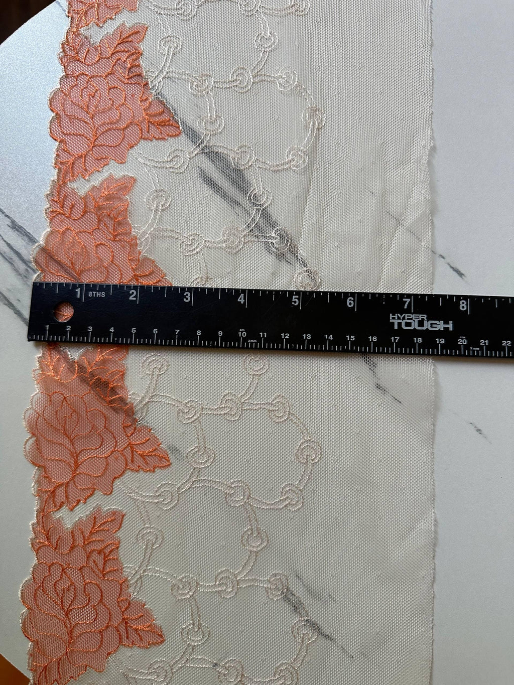 7.25" Coral Orange Lace Trim Wide Embroidered Soft Tulle Mesh Scalloped Edge Rose Ribbon for Matching Skirt Lingerie Garment Sewing