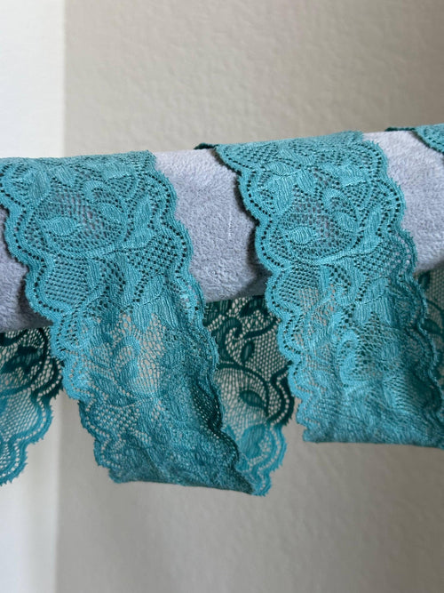 2" Sage Green Stretch Lace Trim Muted Floral Elastic Galloon Scalloped Edge Ribbon for Lingerie Underwear Doll Clothing Sewing