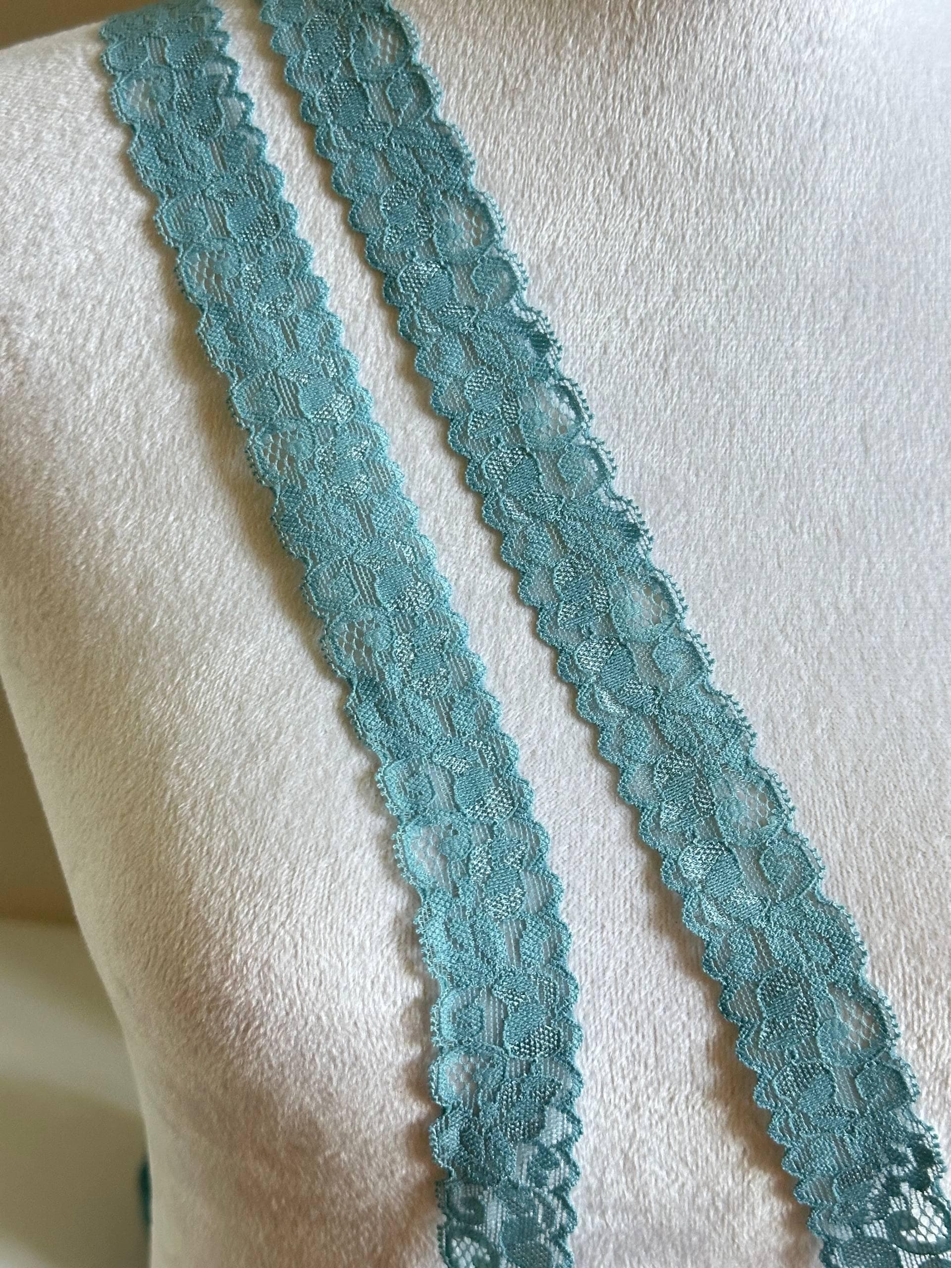 1" Sage Green Stretch Elastic Lace Trim Dainty Scalloped Edge Floral Ribbon for Lingerie Underwear Headbands Crafts Sewing