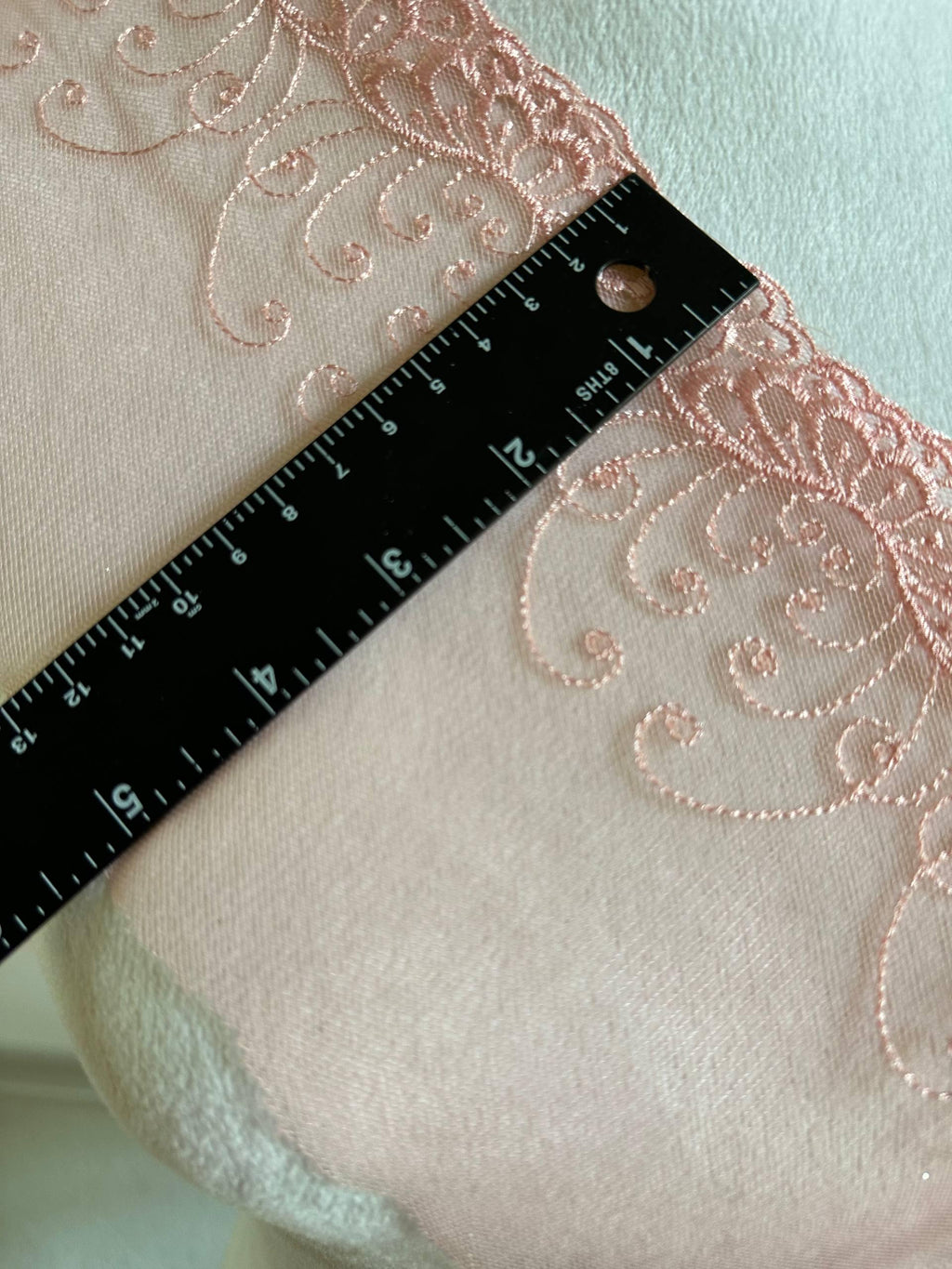 5" Pink Embroidered Mesh Lace Trim Elegant Scalloped Edge Vine Floral Tulle Ribbon for Lingerie Bridal Gowns Veil Crafts Sewing