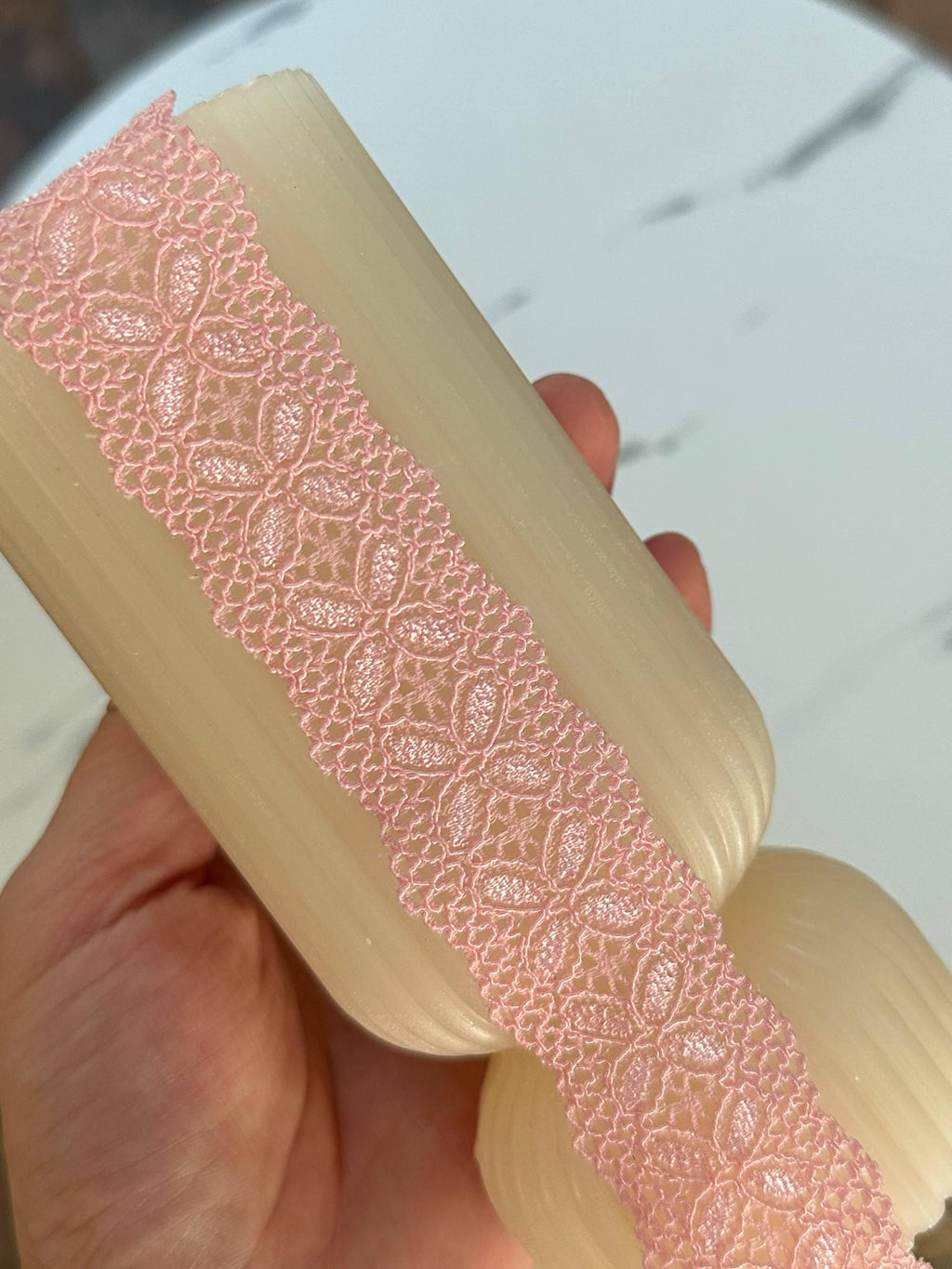 1" Peach Pink Stretch Elastic Lace Trim Dainty Scalloped Edge Butterfly Clover Ribbon for Lingerie Underwear Headbands Crafts Sewing