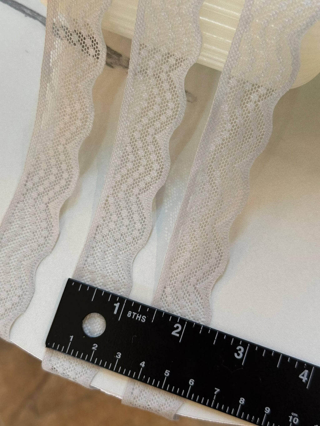 1" Very Pale Gray Stretch Elastic Lace Trim Dainty Scalloped Edge Swiss Dot Ribbon for Lingerie Underwear Headbands Crafts Sewing