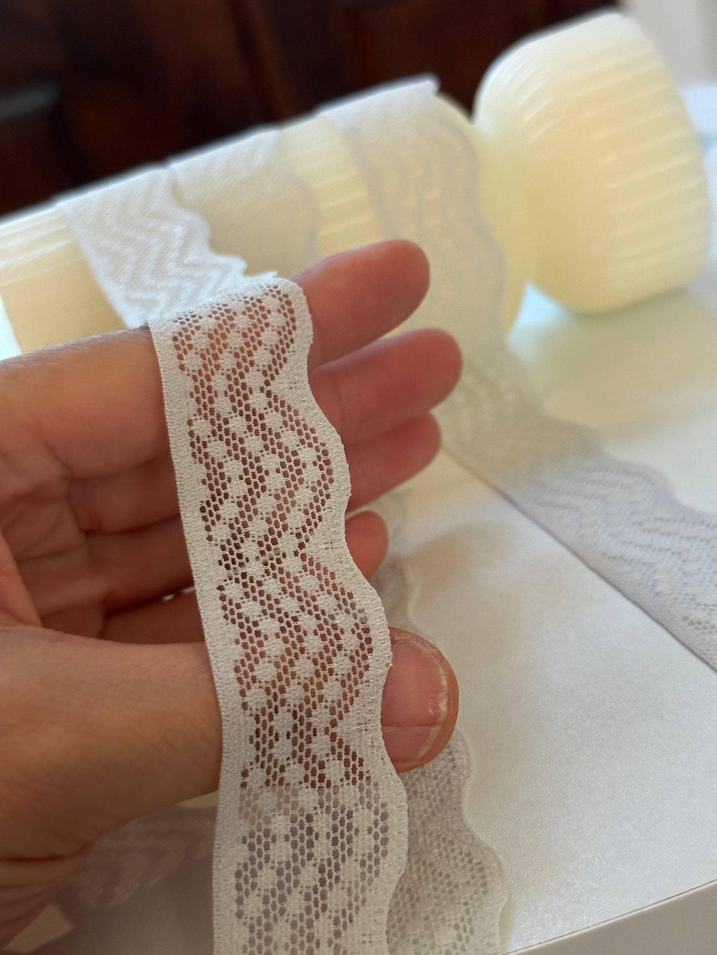 1" Very Pale Gray Stretch Elastic Lace Trim Dainty Scalloped Edge Swiss Dot Ribbon for Lingerie Underwear Headbands Crafts Sewing