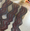 Two Tone Charcoal & Rusty Red Stretch Scalloped Wavy Lace Trim for Lingerie Crafts Sewing, 1.5"