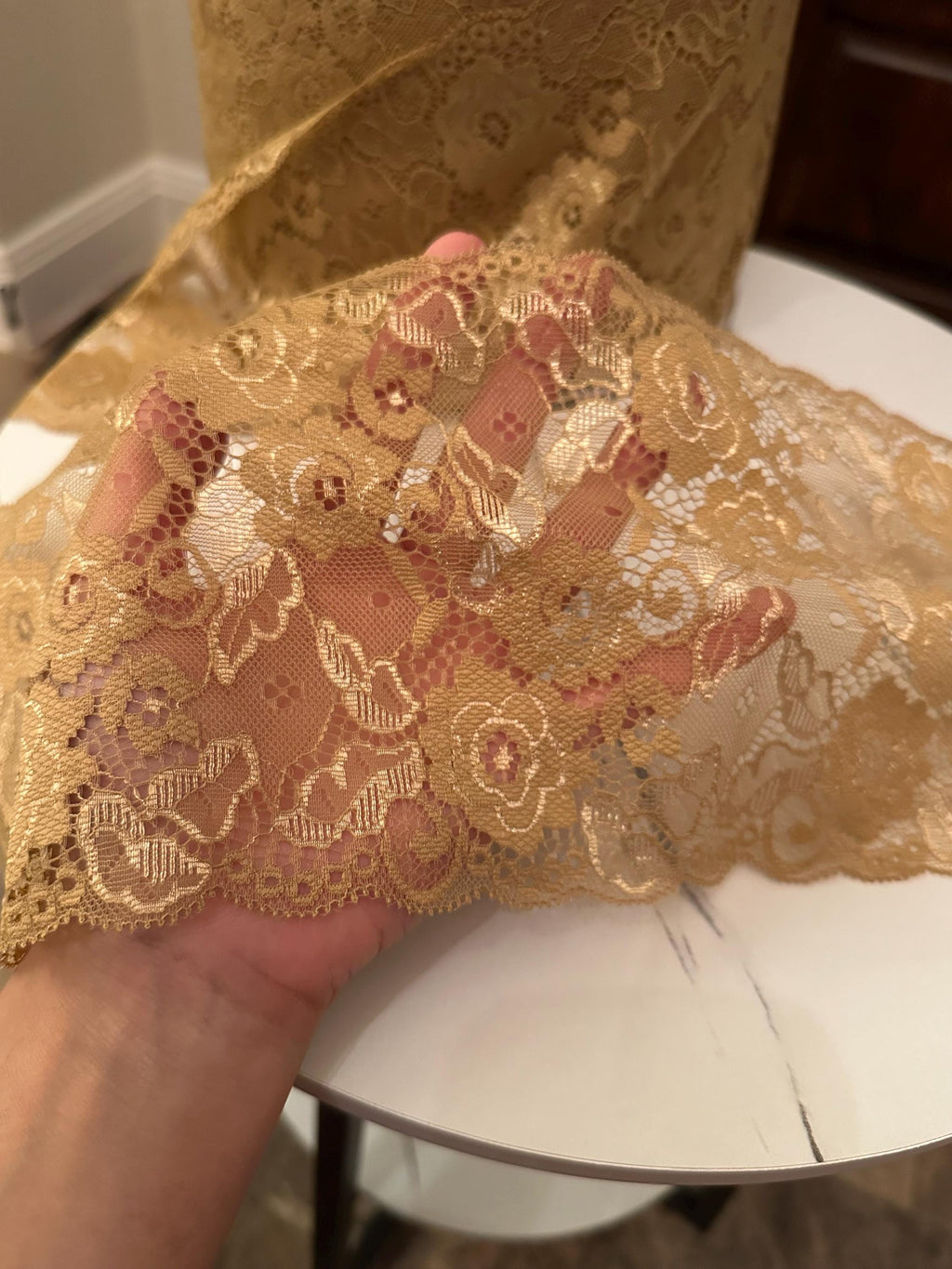 5.5" Gold Metallic Lace Trim Vintage Champagne Non Stretch Floral Galloon Luxury Mesh Ribbon for Gowns Lingerie Crafts Sewing