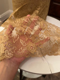 5.5" Gold Metallic Lace Trim Vintage Champagne Non Stretch Floral Galloon Luxury Mesh Ribbon for Gowns Lingerie Crafts Sewing