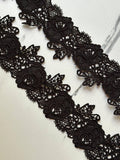 Gothic Black Venetian Guipure Chemical Water Soluble Floral Lace Trim Heavyweight Embroidered Rose Ribbon for Gowns Crafts Sewing, 1.5"