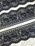 2.5" Navy Blue Stretch Lace Trim Insertion Beading Floral Ribbon Elastic Lace Silver Outline for craft and Sewing by the Yard