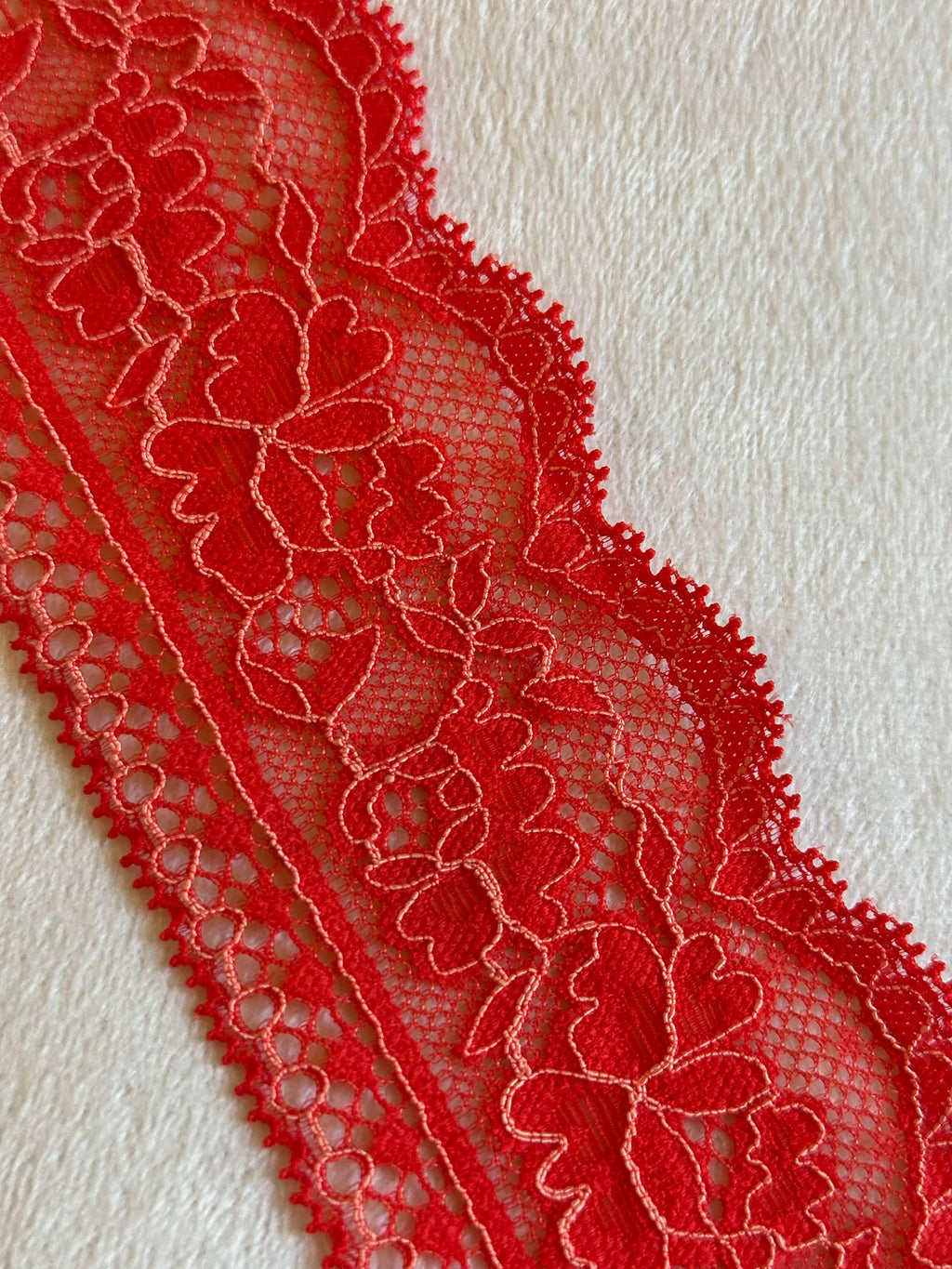 2.4" Watermelon Red Stretch Lace Trim  Insertion Beading Floral Ribbon Elastic Lace for Lingerie Underwear Garment Sewing by the Yard